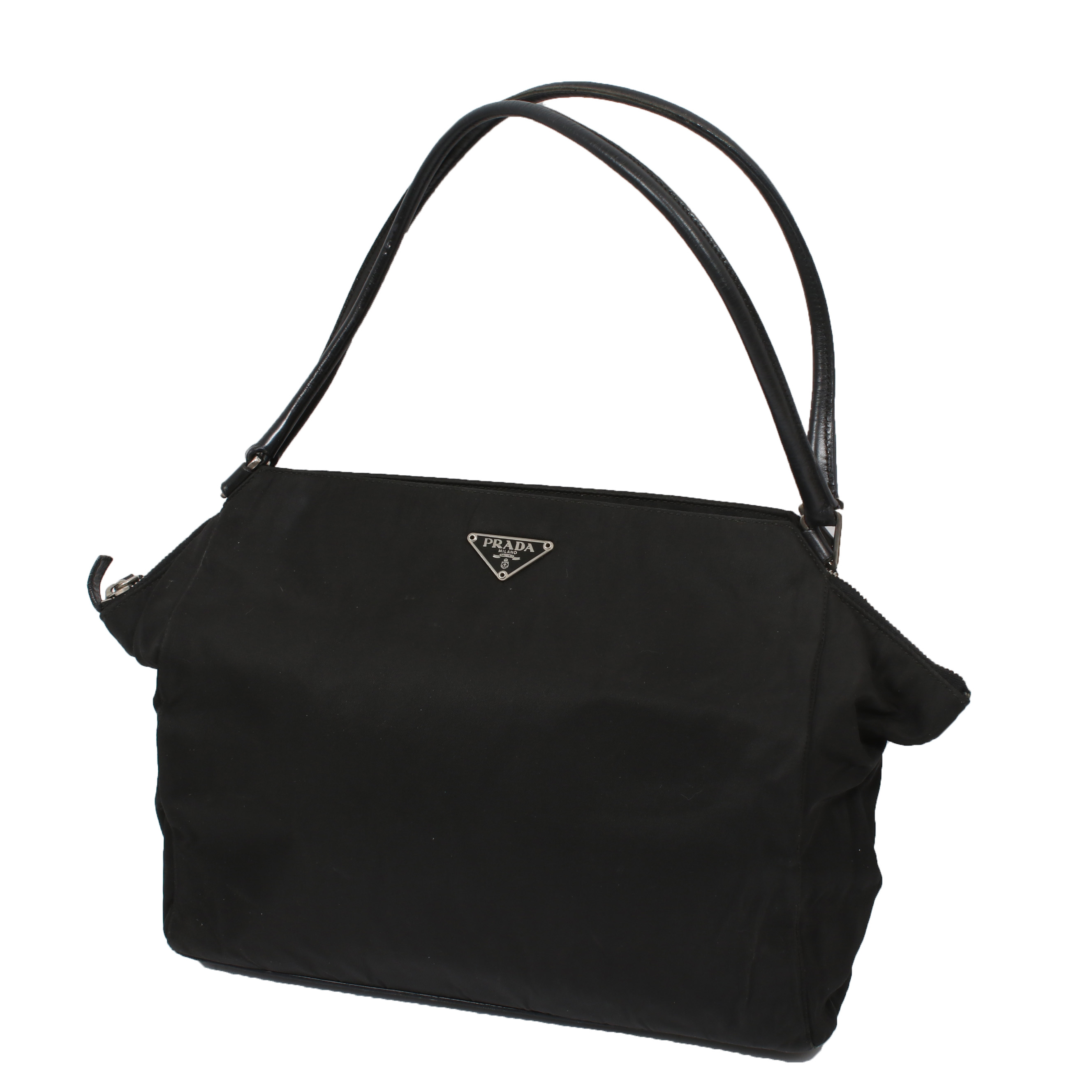 Prada Black Tessuto Nylon and Leather Shoulder Bag