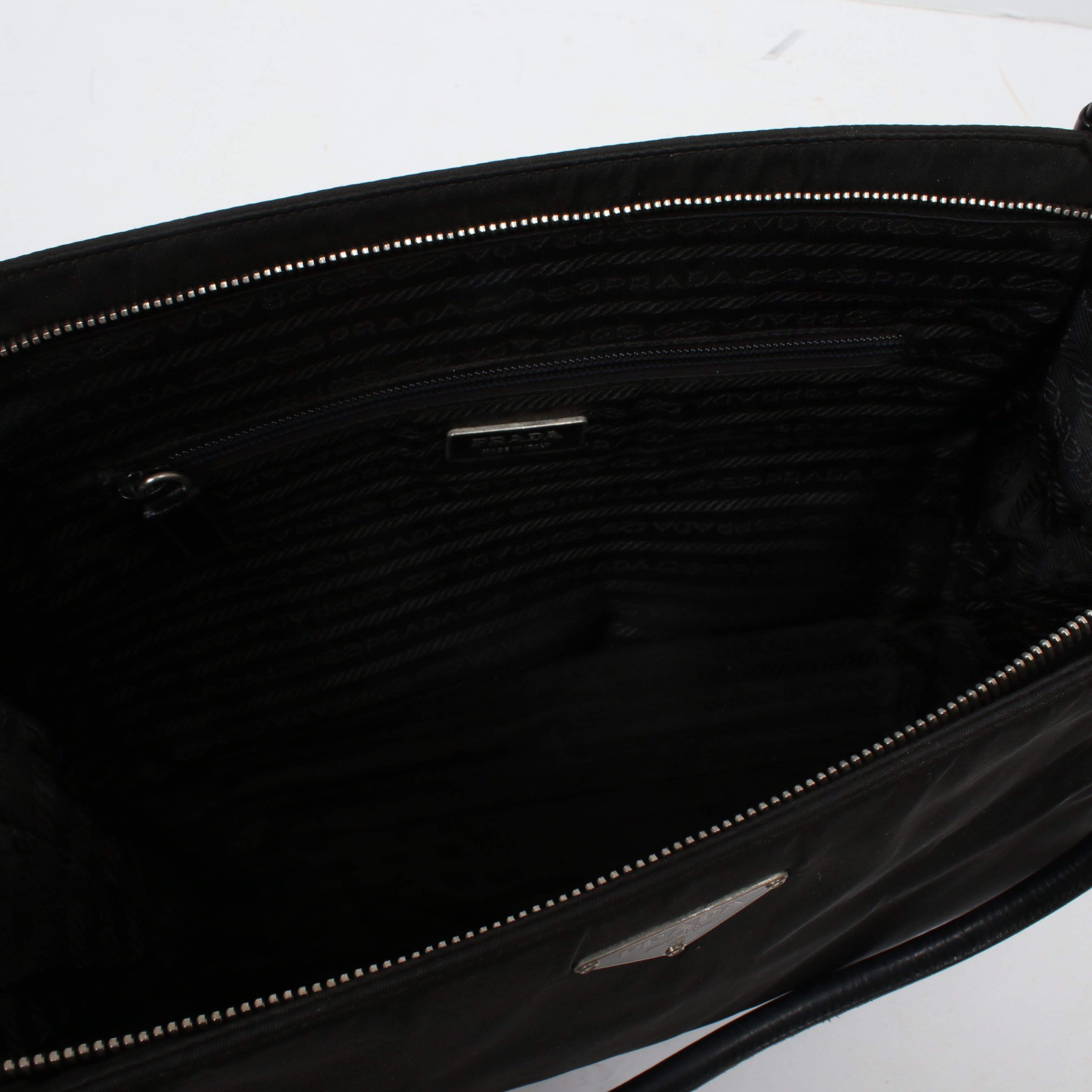 Prada Black Tessuto Nylon and Leather Shoulder Bag