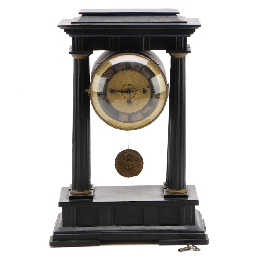 Austrian Ebonized Wood Portico Clock, Mid-19th Century
