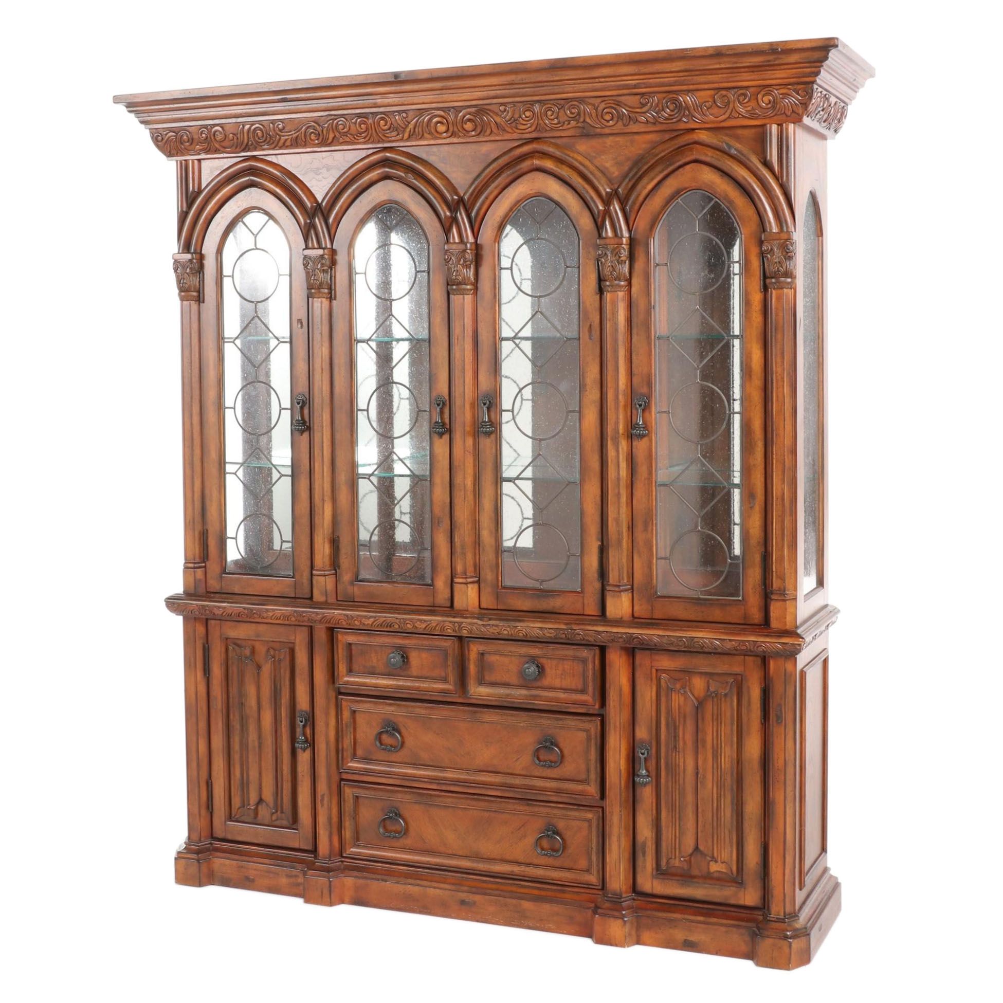 Broyhill Gothic Style Walnut-Stained China Cabinet