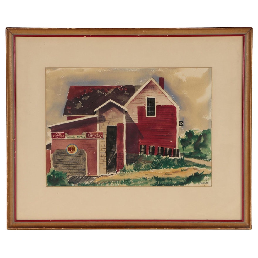 E. Carr Architectural Watercolor Painting