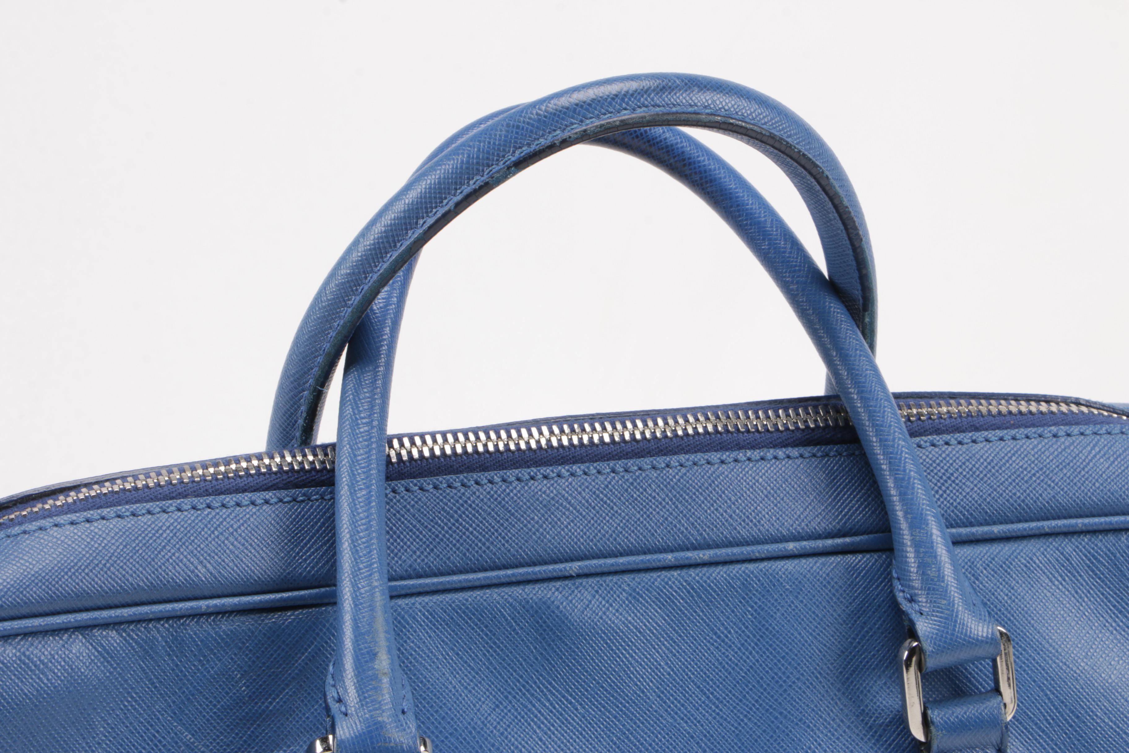 Prada Briefcase Bag in Azzurro Saffiano Lux Leather