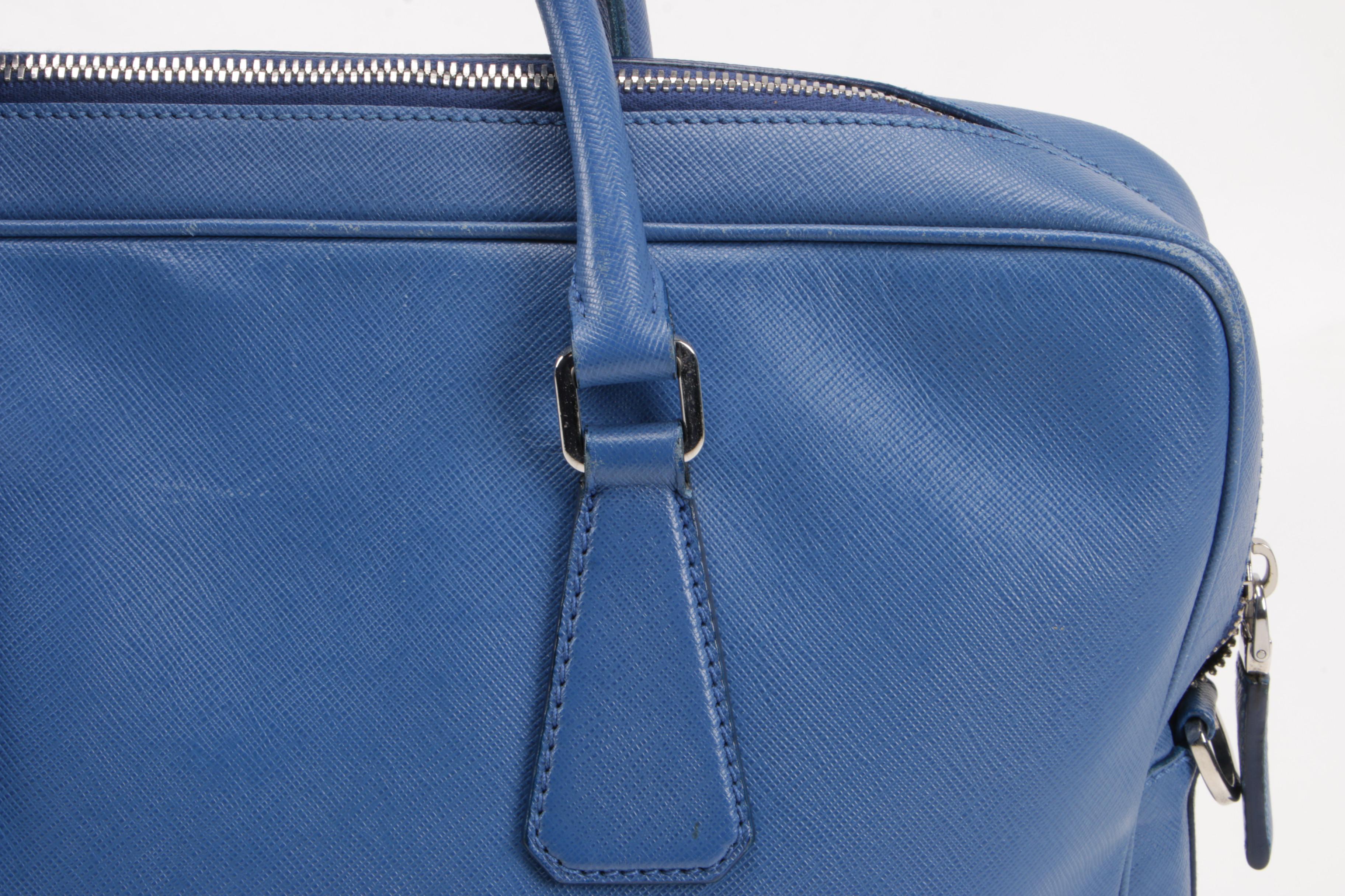 Prada Briefcase Bag in Azzurro Saffiano Lux Leather