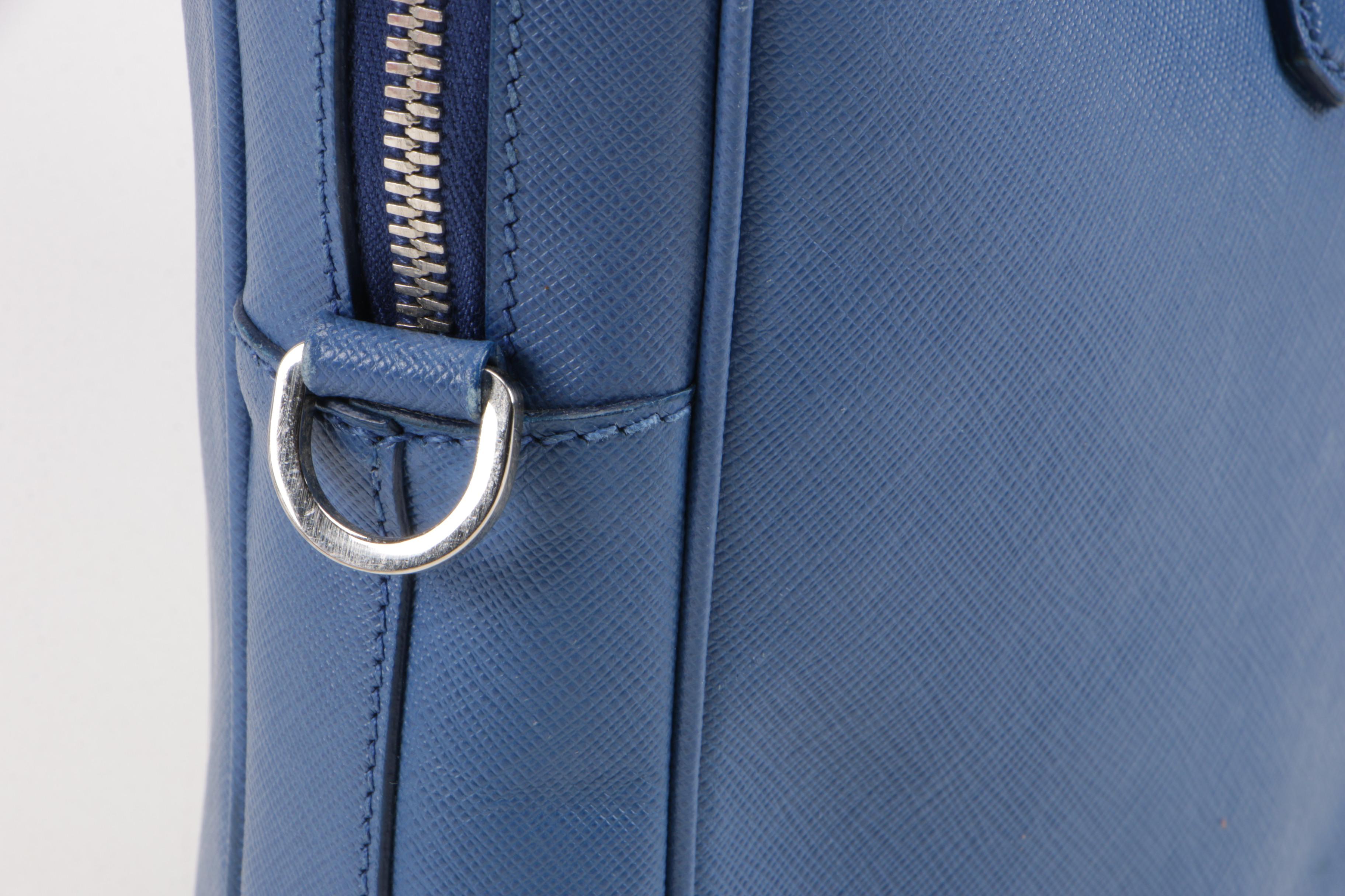 Prada Briefcase Bag in Azzurro Saffiano Lux Leather