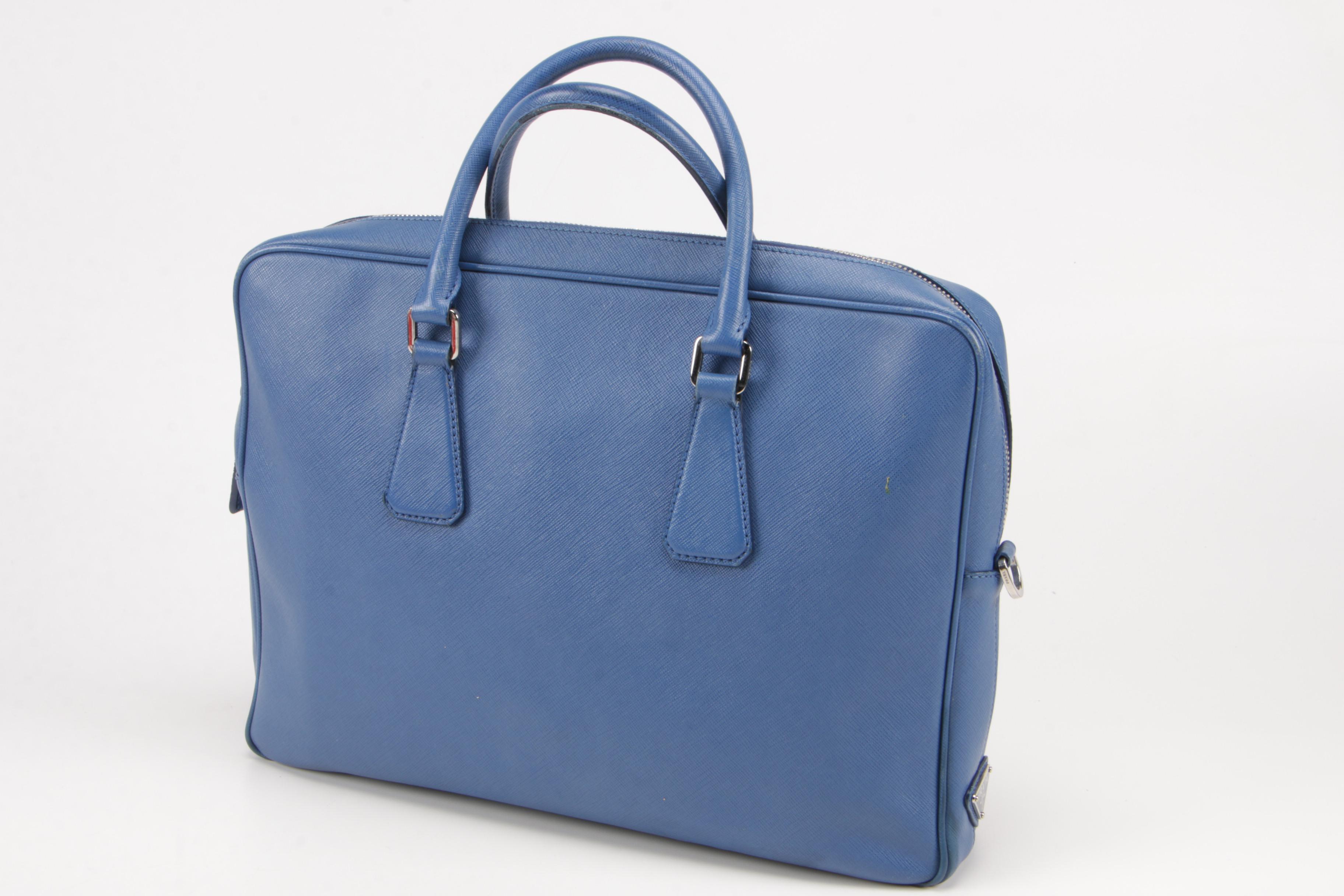 Prada Briefcase Bag in Azzurro Saffiano Lux Leather