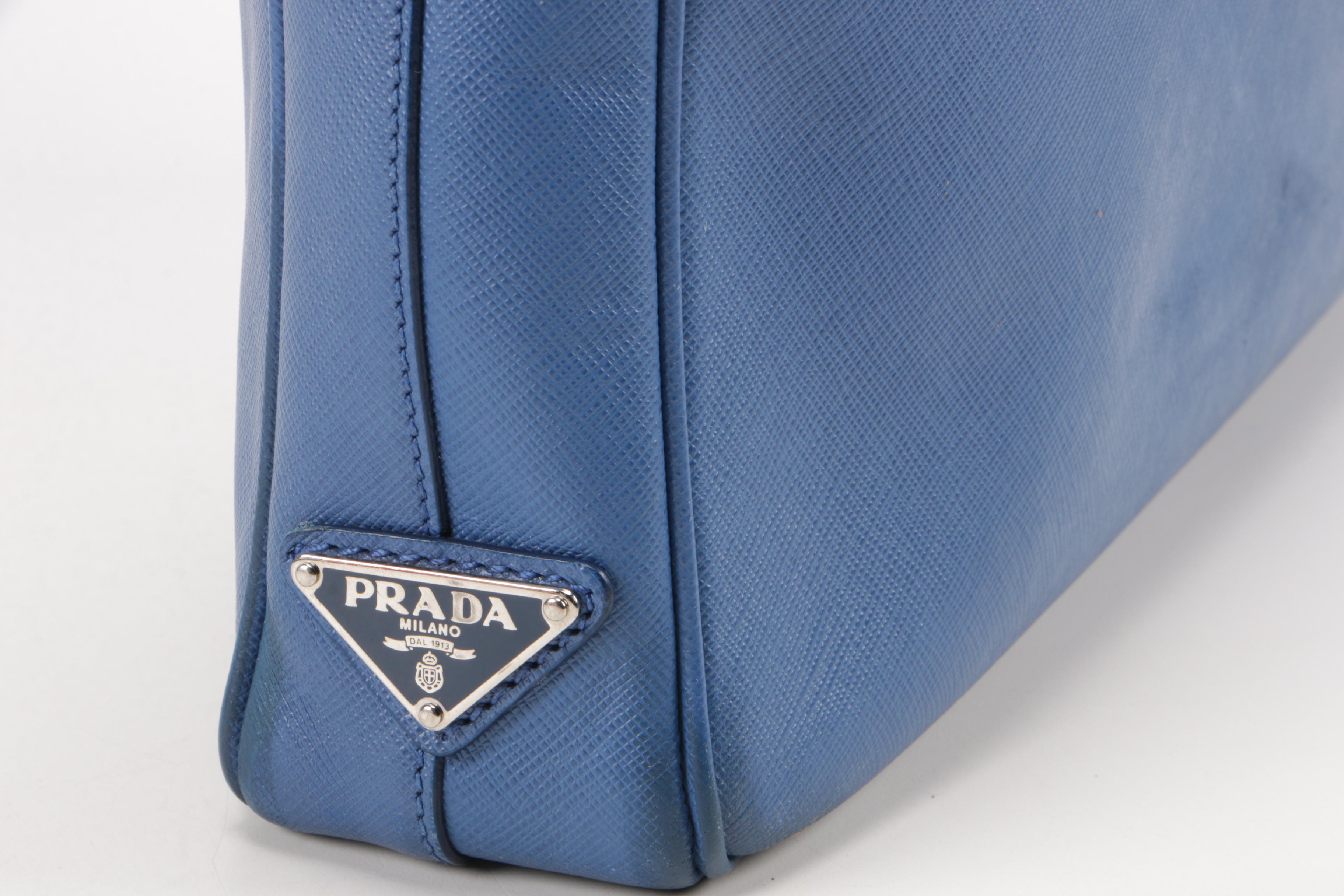 Prada Briefcase Bag in Azzurro Saffiano Lux Leather
