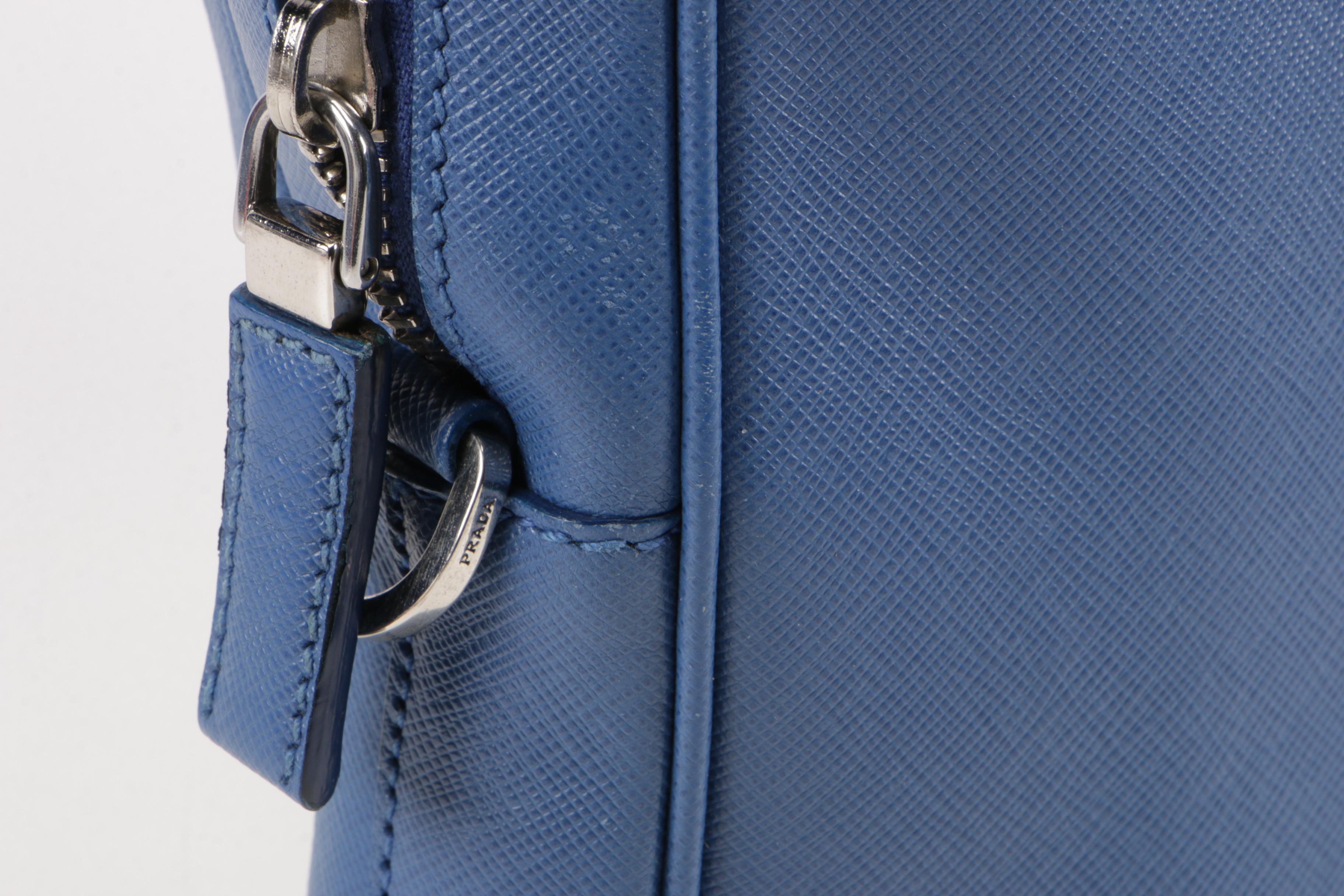 Prada Briefcase Bag in Azzurro Saffiano Lux Leather