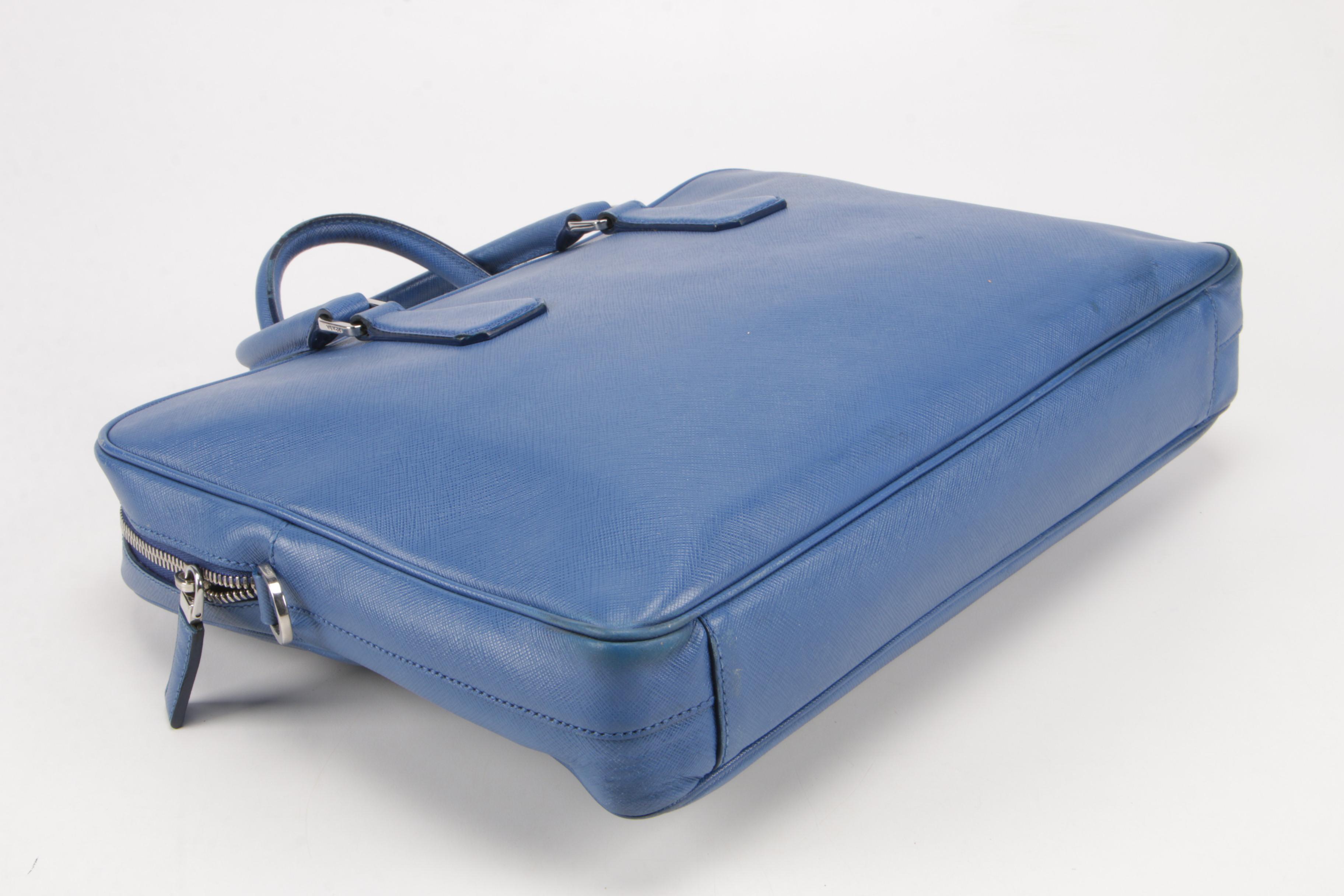 Prada Briefcase Bag in Azzurro Saffiano Lux Leather