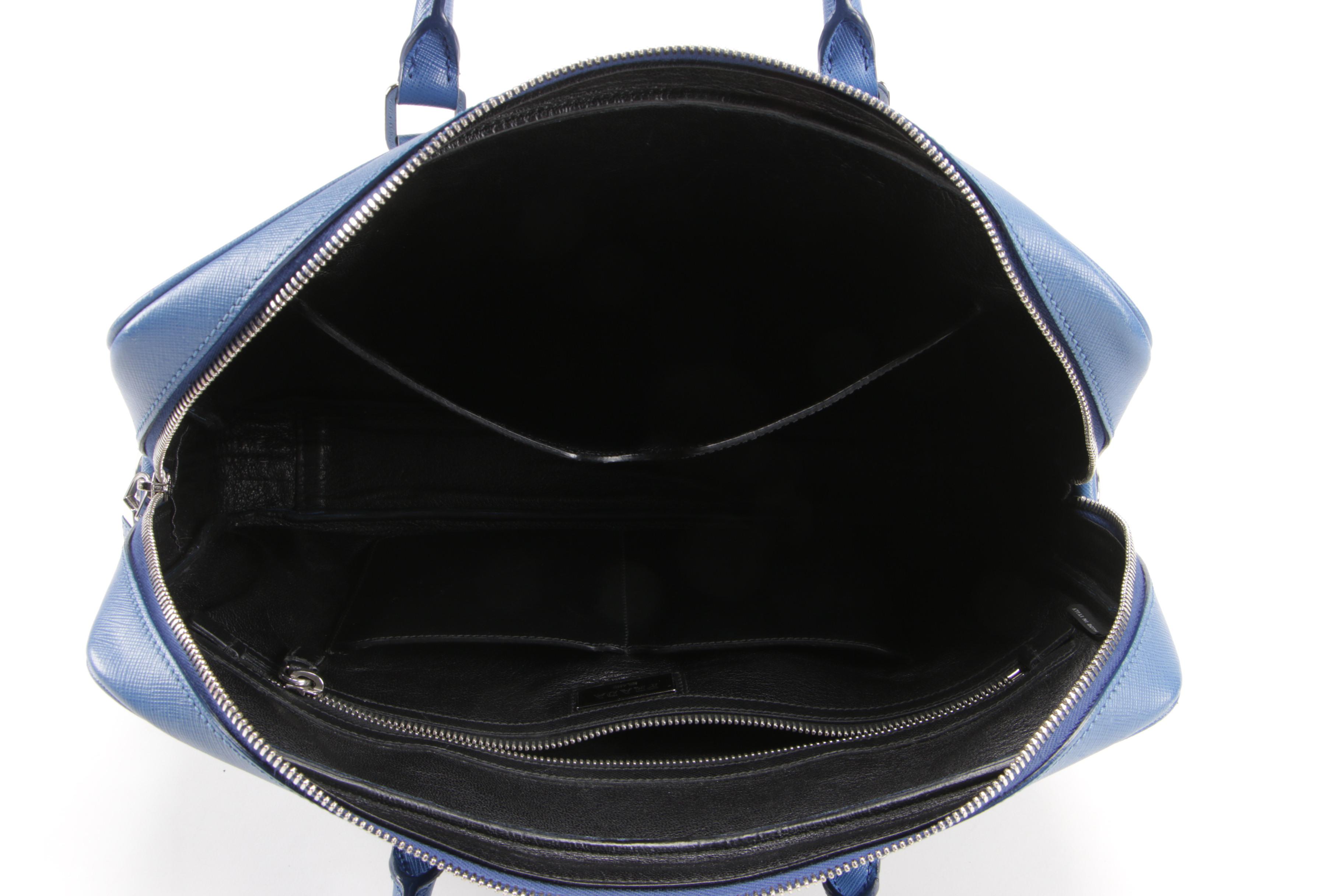 Prada Briefcase Bag in Azzurro Saffiano Lux Leather