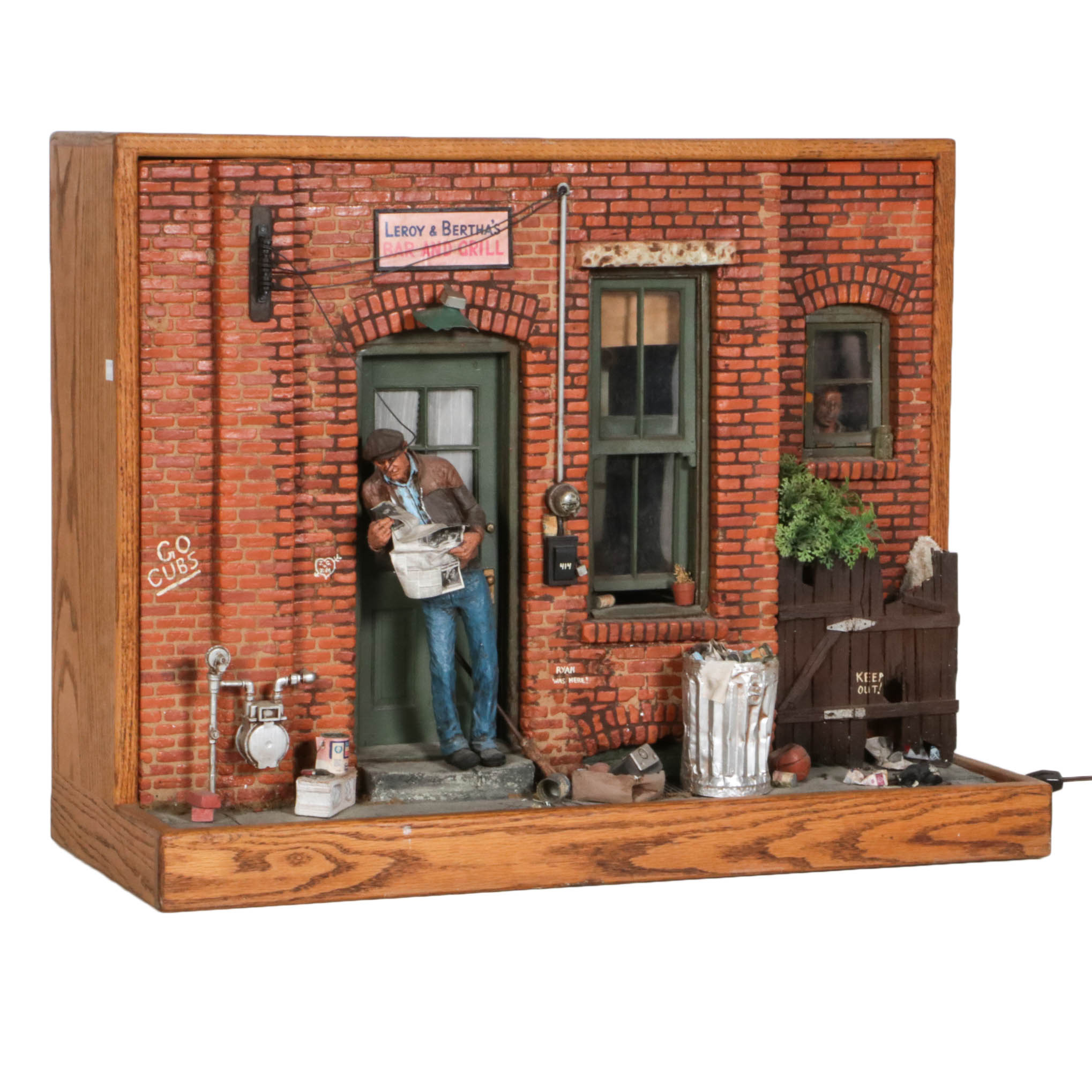 Michael Garman Lighted Mixed Media Sculpture "Leroy & Bertha's Bar and Grill"