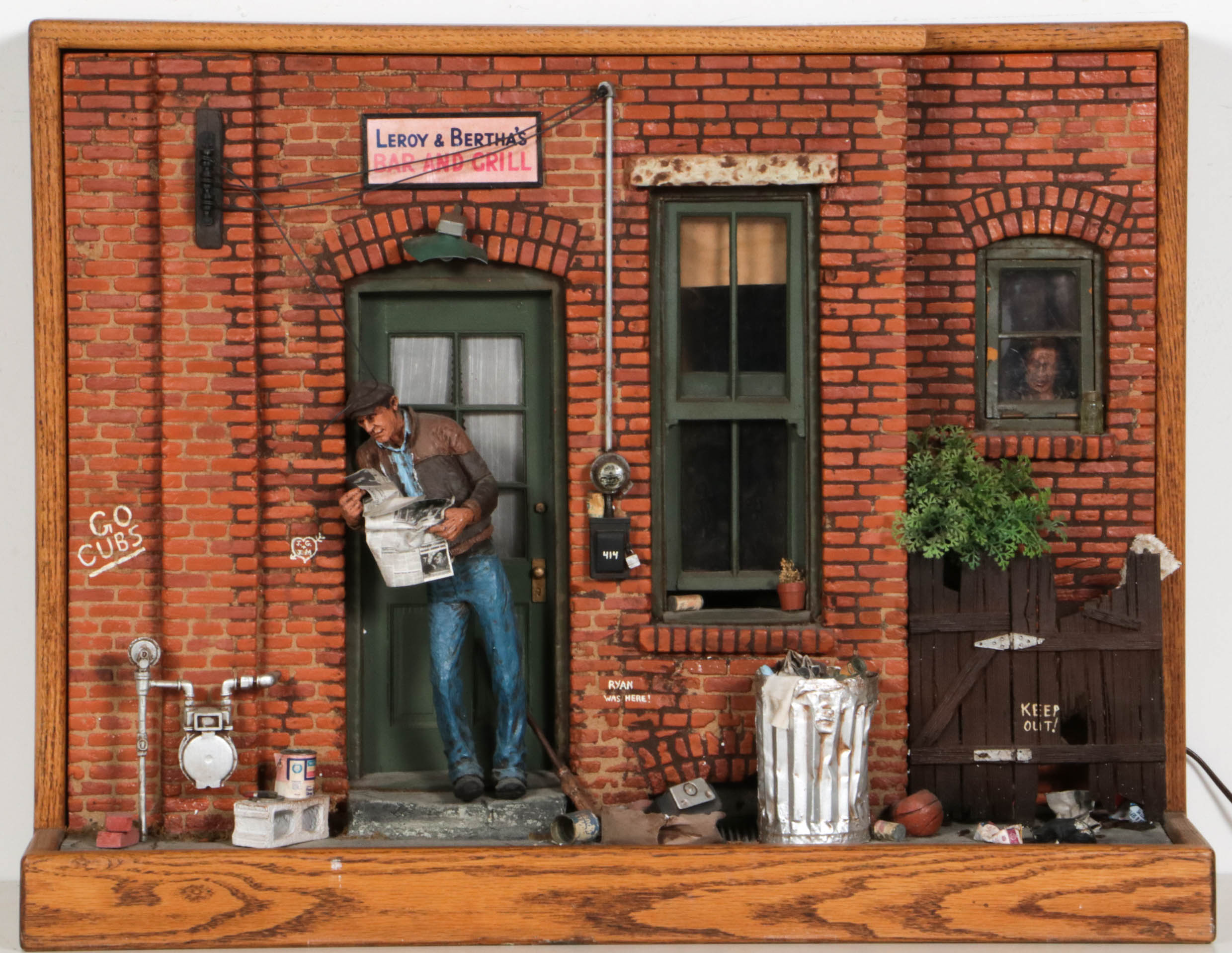Michael Garman Lighted Mixed Media Sculpture "Leroy & Bertha's Bar and Grill"