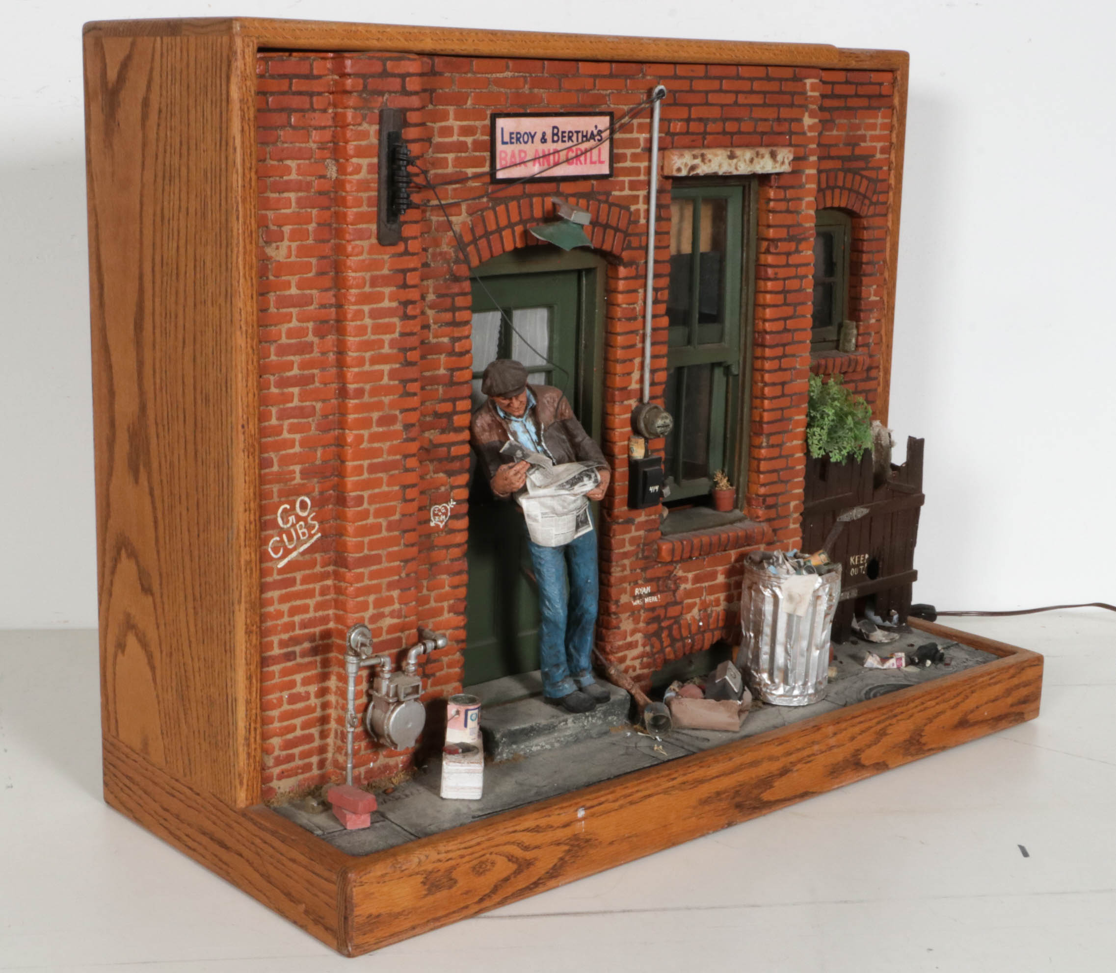 Michael Garman Lighted Mixed Media Sculpture "Leroy & Bertha's Bar and Grill"