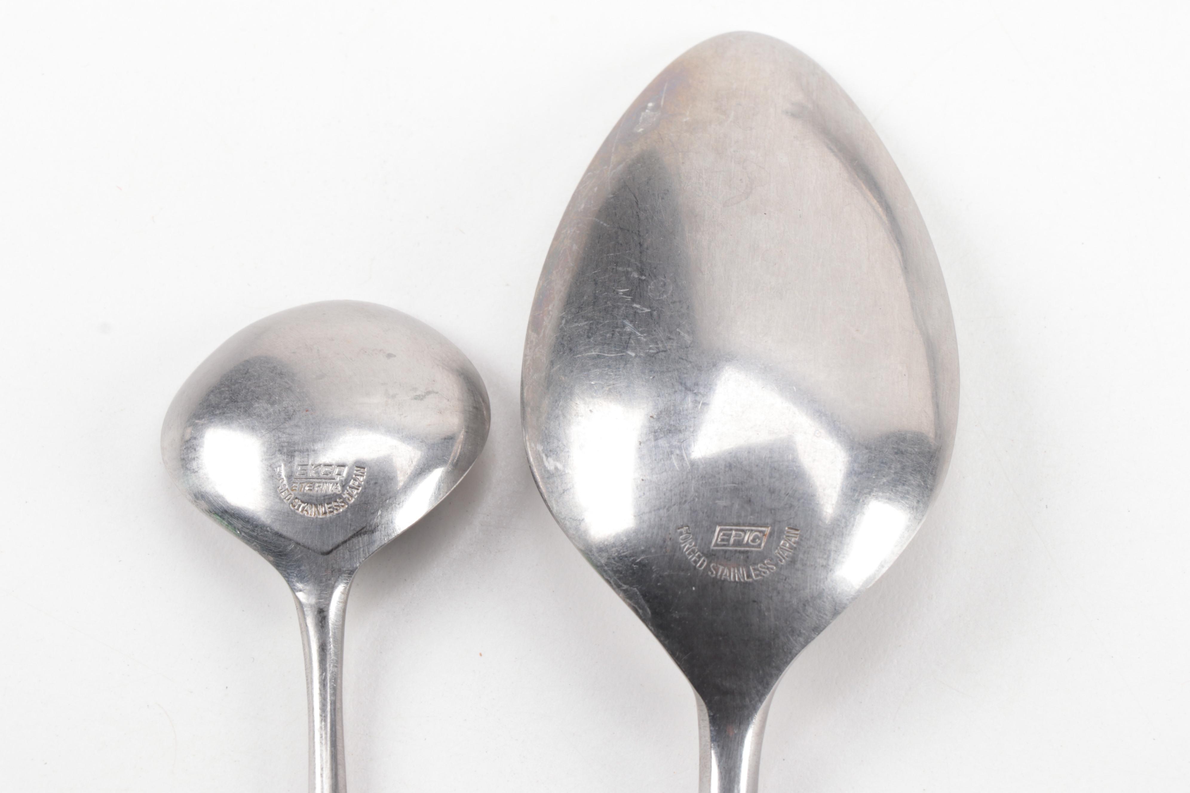 Mid Century Modern Japanese Stainless Steel Flatware with Wooden Handles