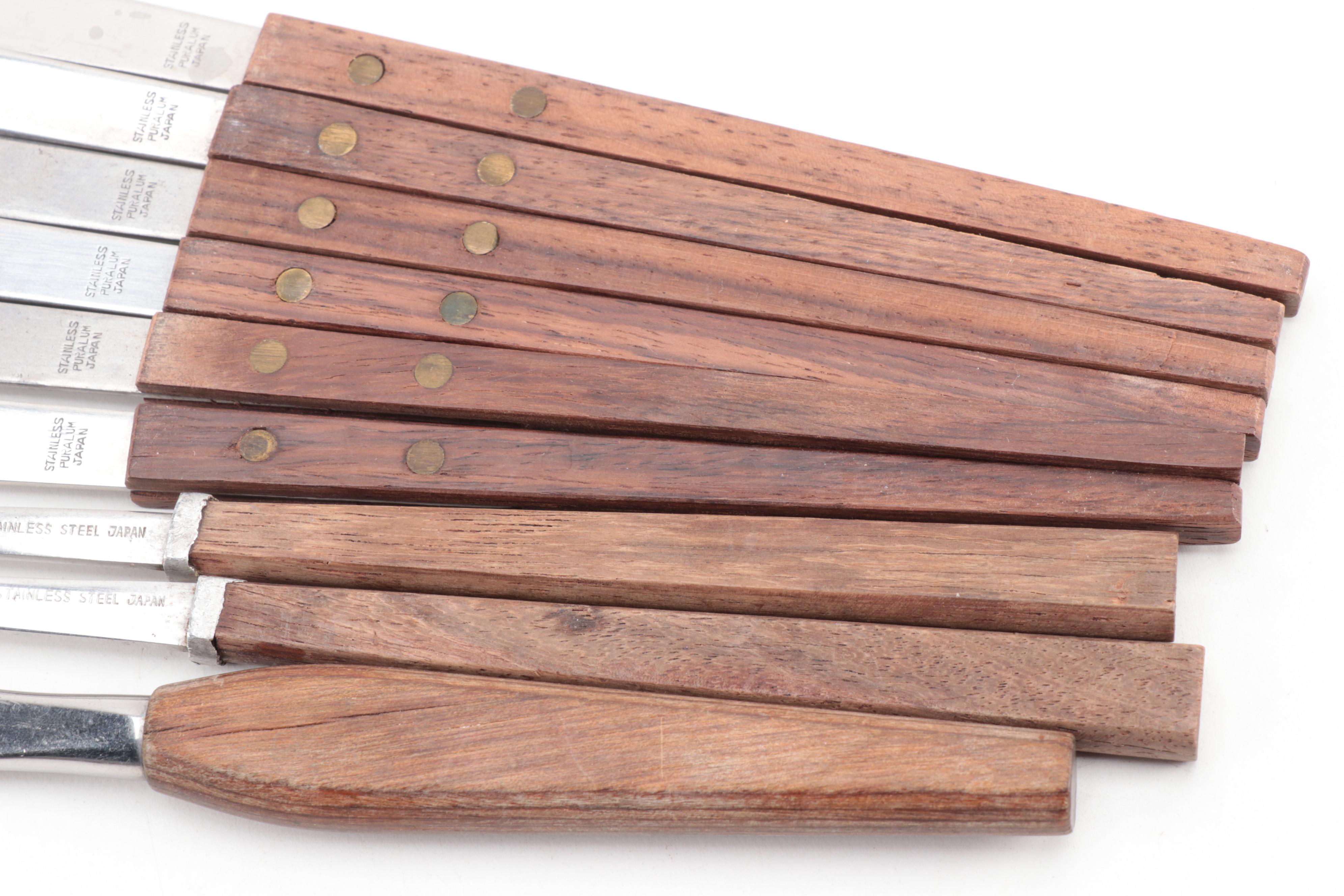 Mid Century Modern Japanese Stainless Steel Flatware with Wooden Handles