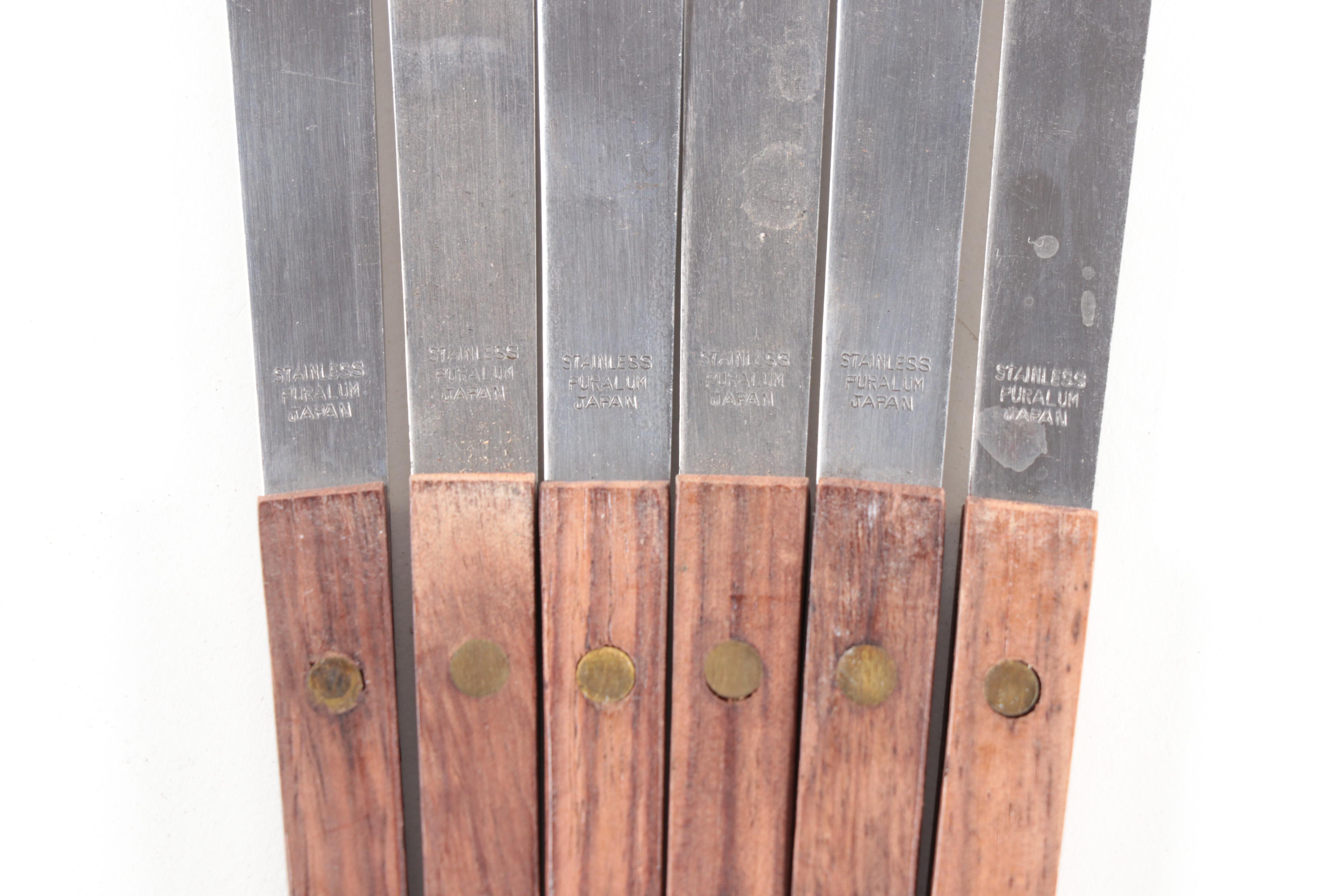 Mid Century Modern Japanese Stainless Steel Flatware with Wooden Handles