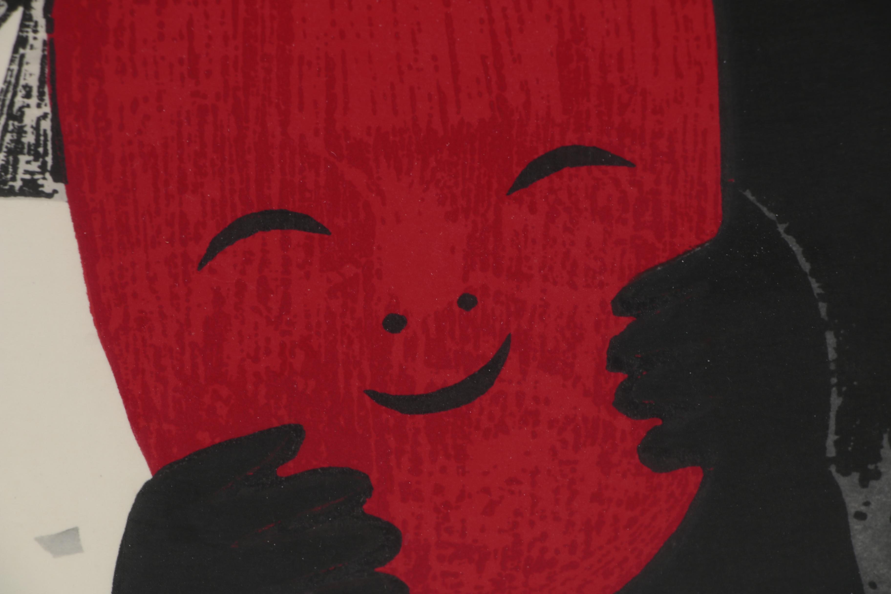 Kaoru Kawano Woodblock of a Girl with a Red Mask, Mid-20th Century