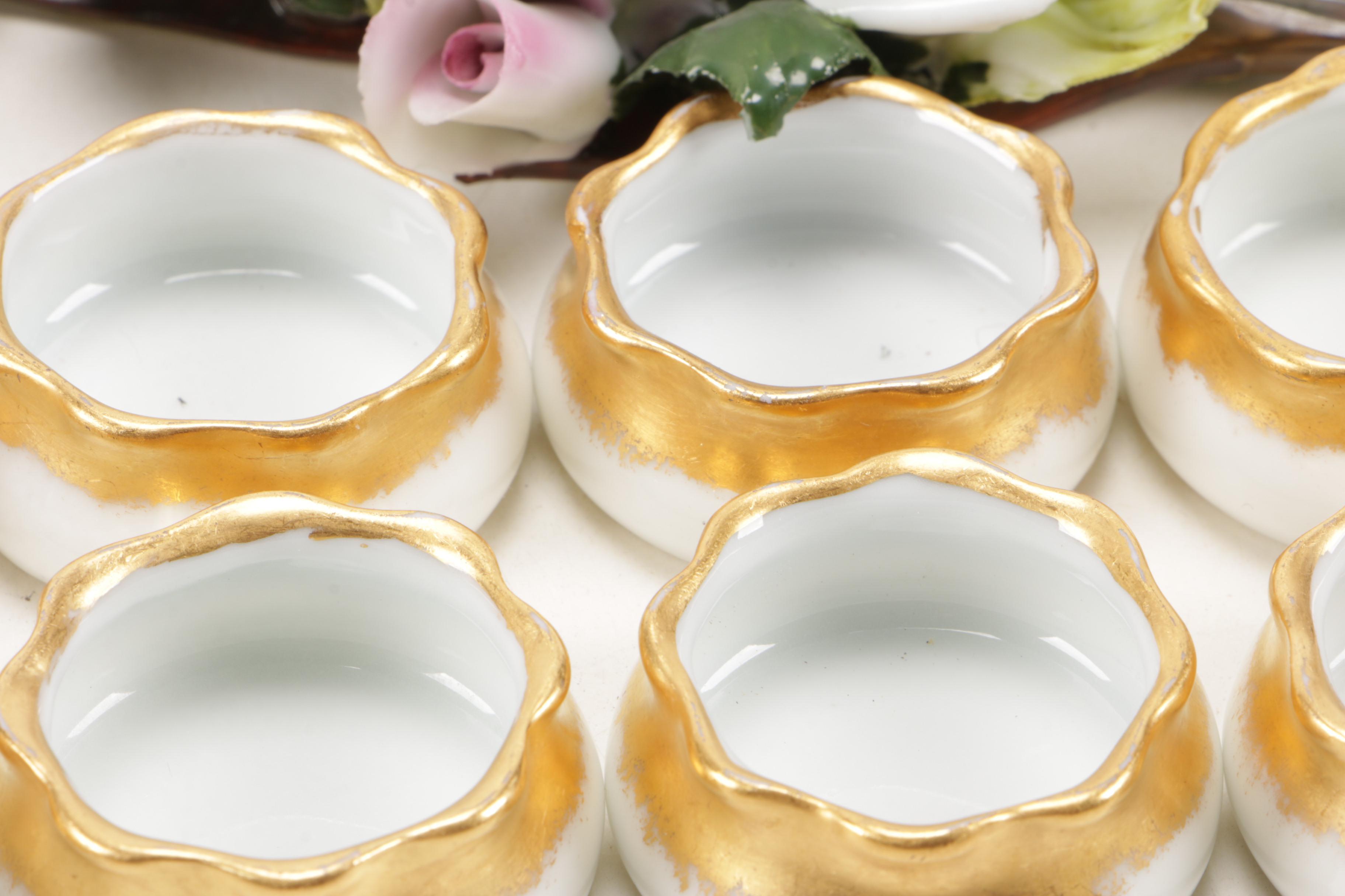 Vintage Collector Plates, Salt Cellars,  Vintage Capodimonte Flower