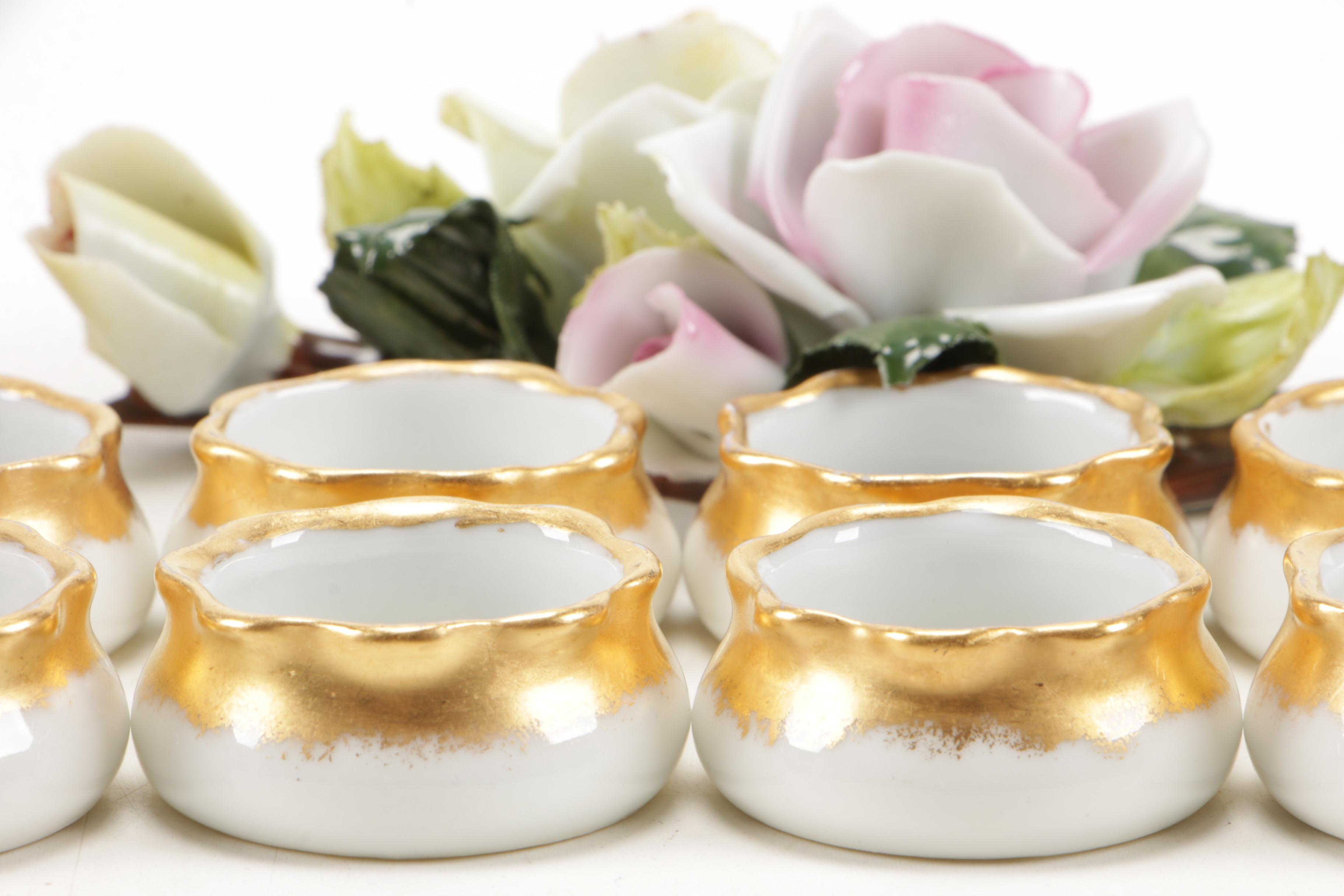 Vintage Collector Plates, Salt Cellars,  Vintage Capodimonte Flower