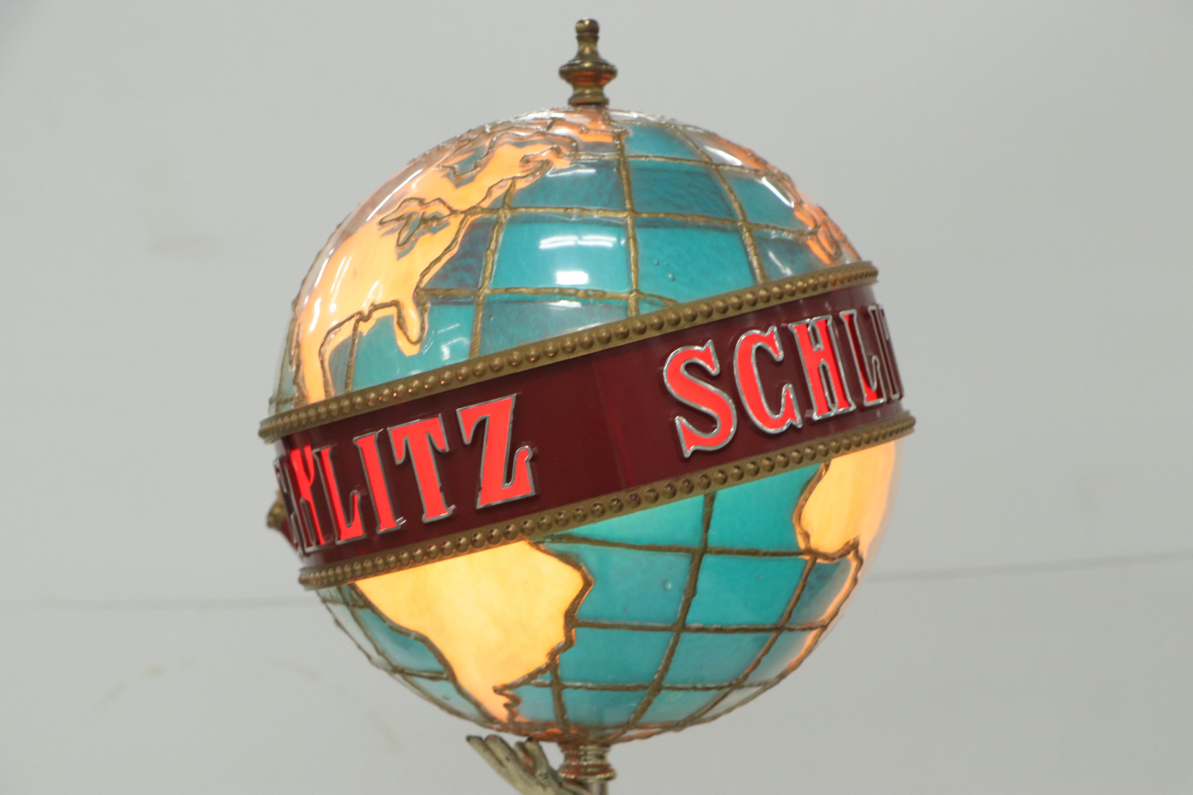 Schlitz Beer Woman Holding World Illuminated Beer Lamp Display, 1976