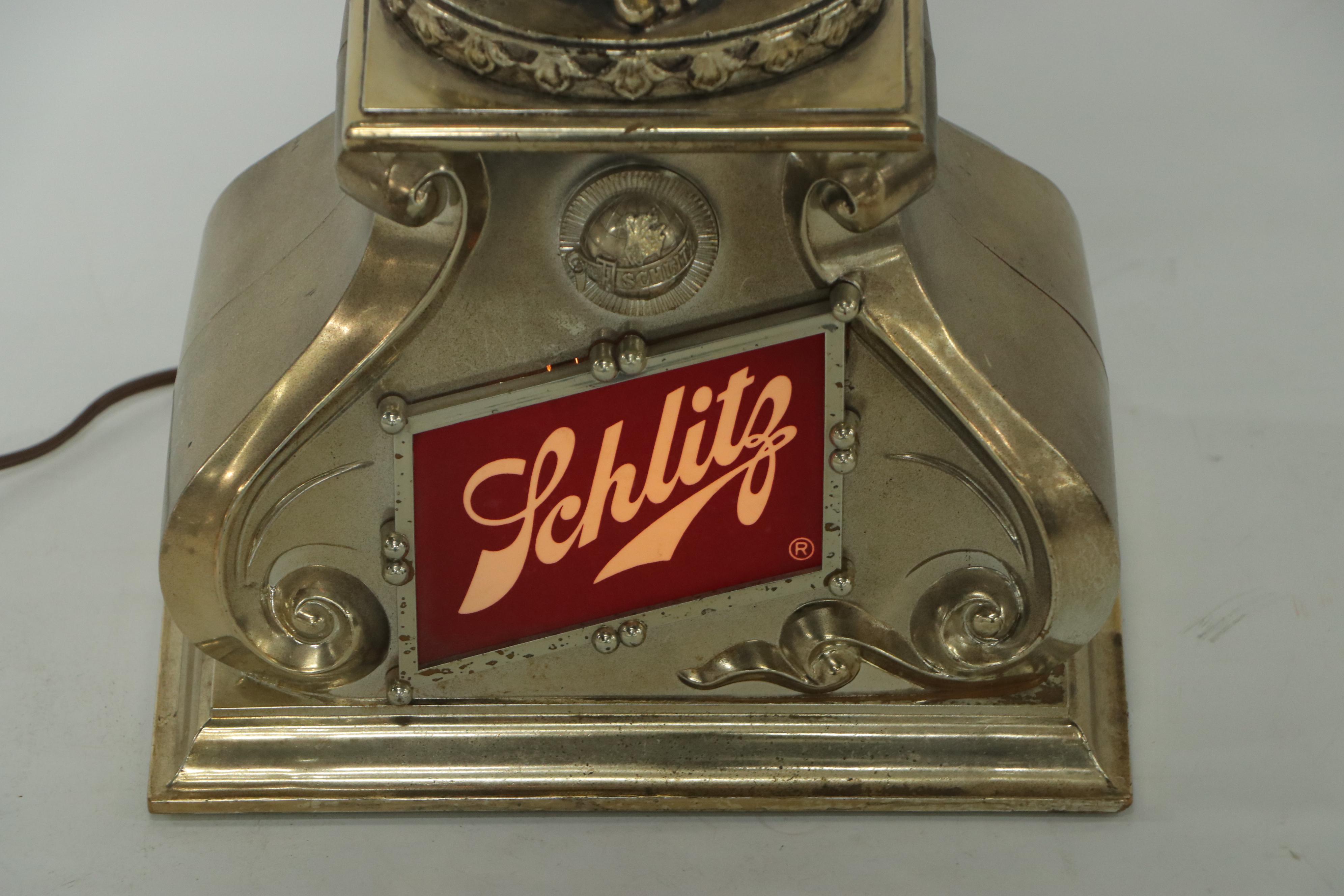 Schlitz Beer Woman Holding World Illuminated Beer Lamp Display, 1976