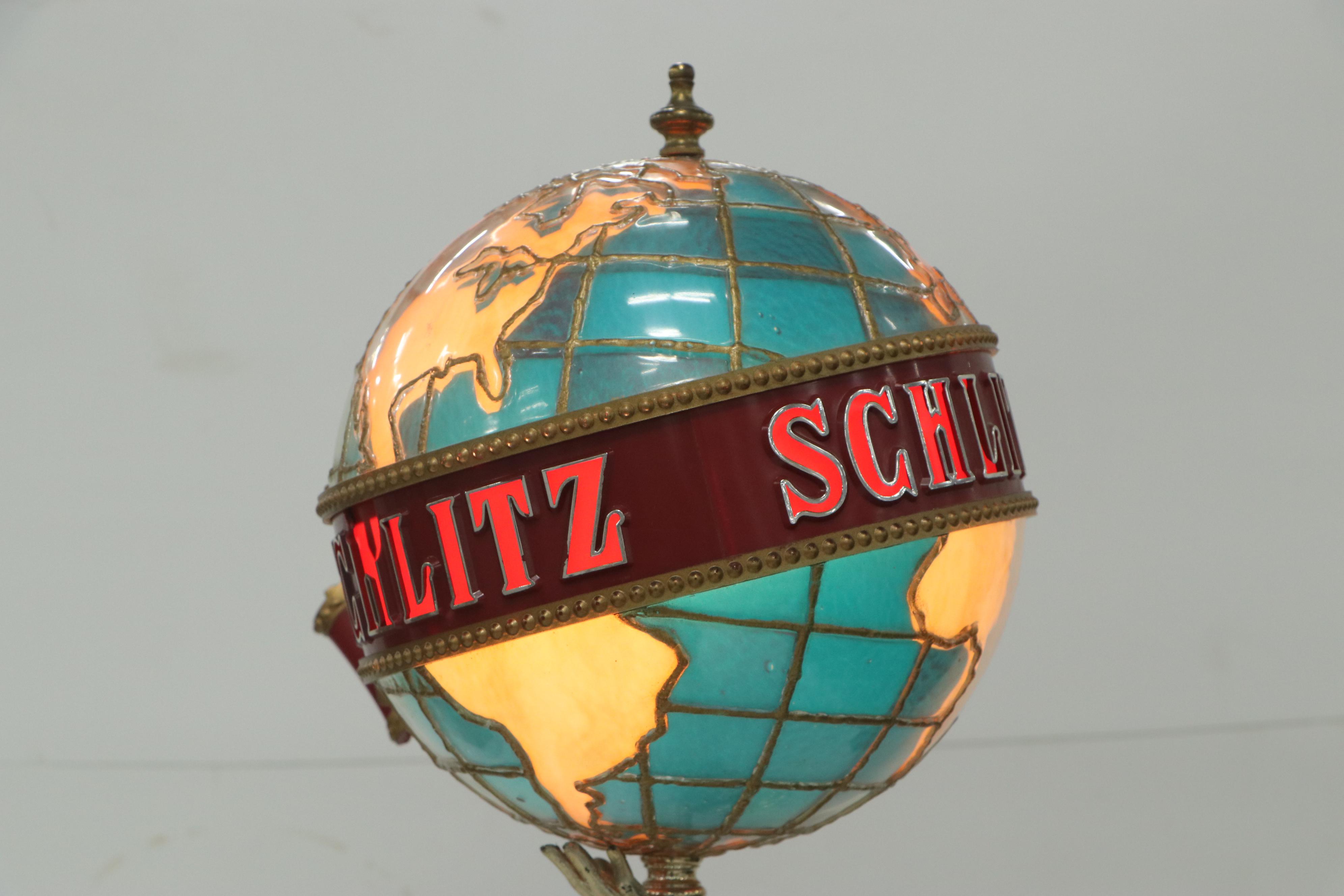 Schlitz Beer Woman Holding World Illuminated Beer Lamp Display, 1976