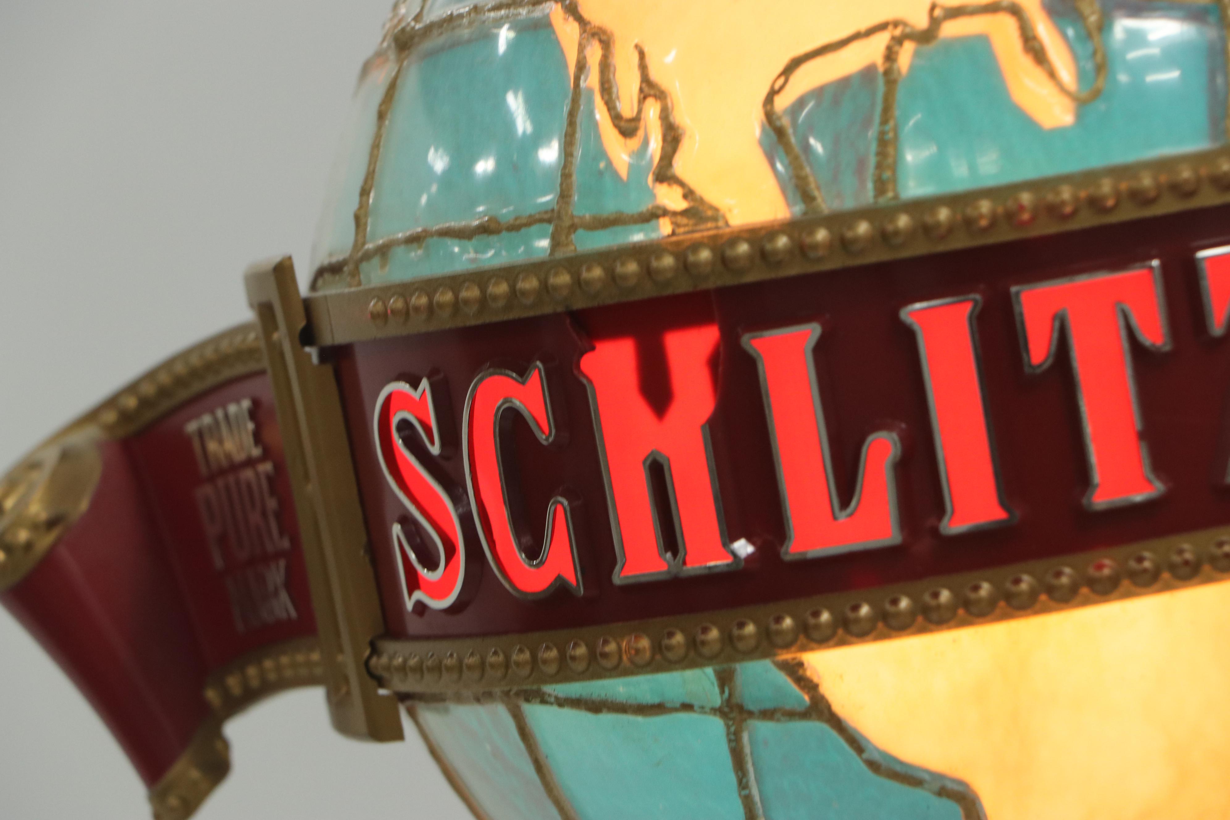 Schlitz Beer Woman Holding World Illuminated Beer Lamp Display, 1976