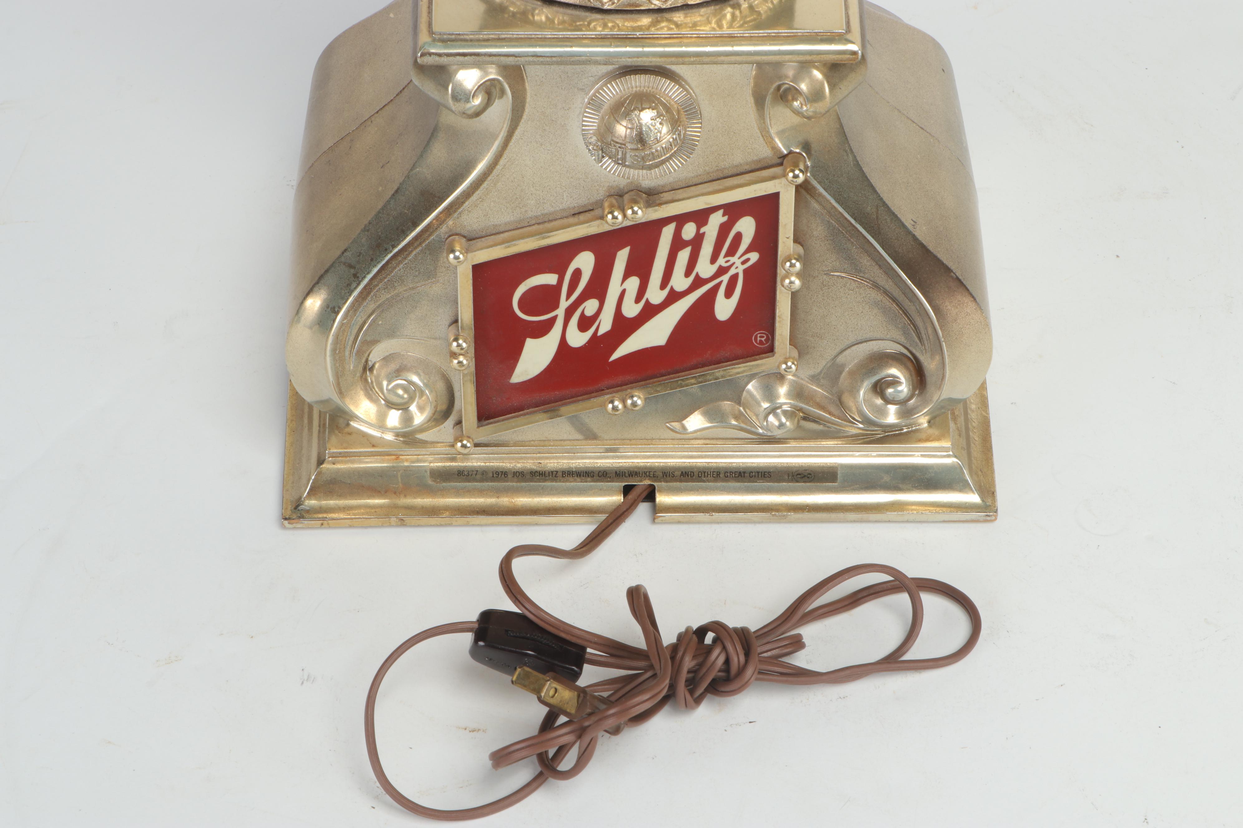 Schlitz Beer Woman Holding World Illuminated Beer Lamp Display, 1976