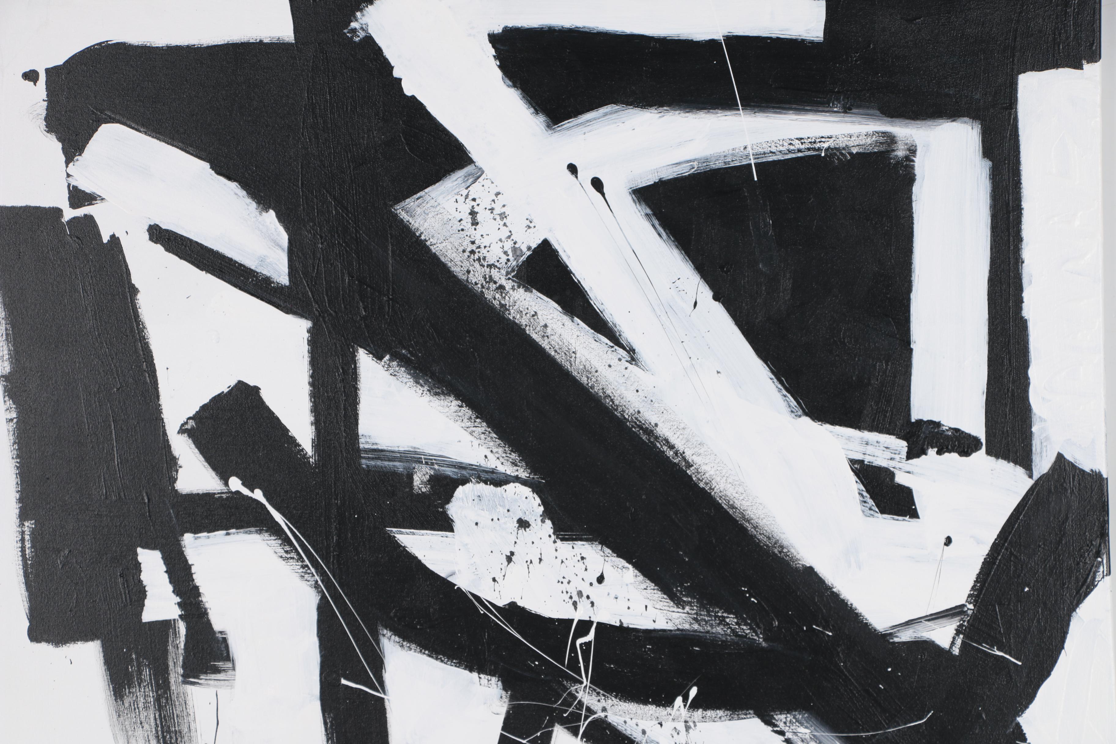 Robbie Kemper Abstract Acrylic Painting "White and Black Triangles"