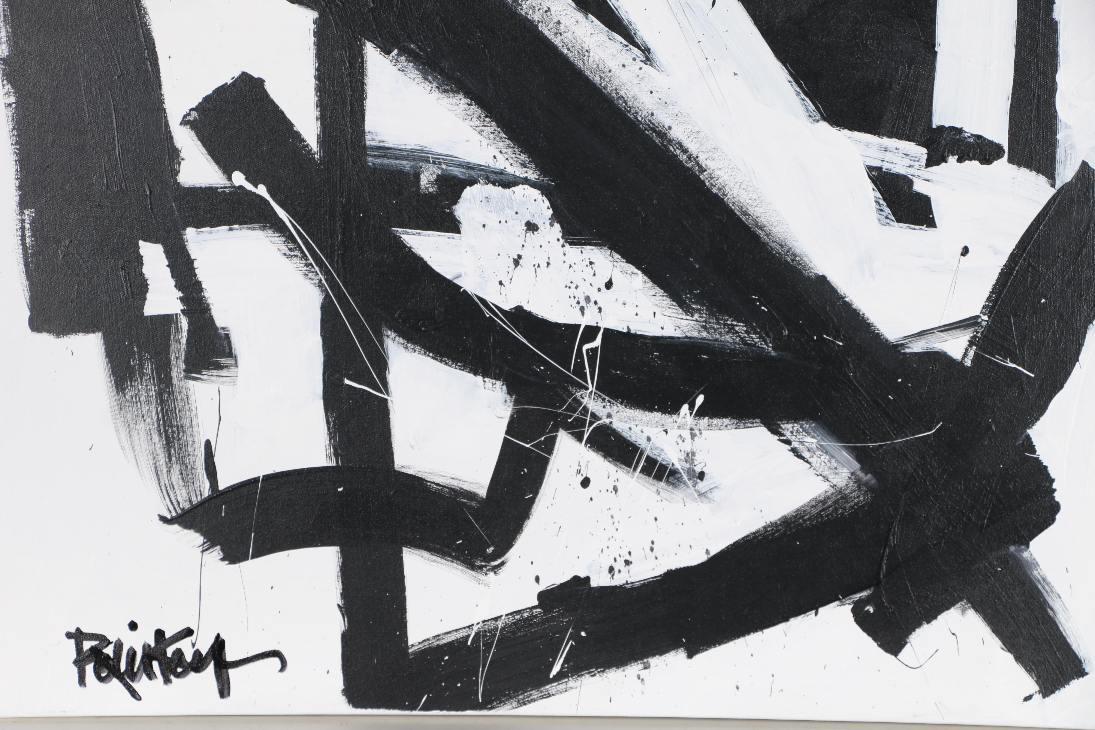 Robbie Kemper Abstract Acrylic Painting "White and Black Triangles"