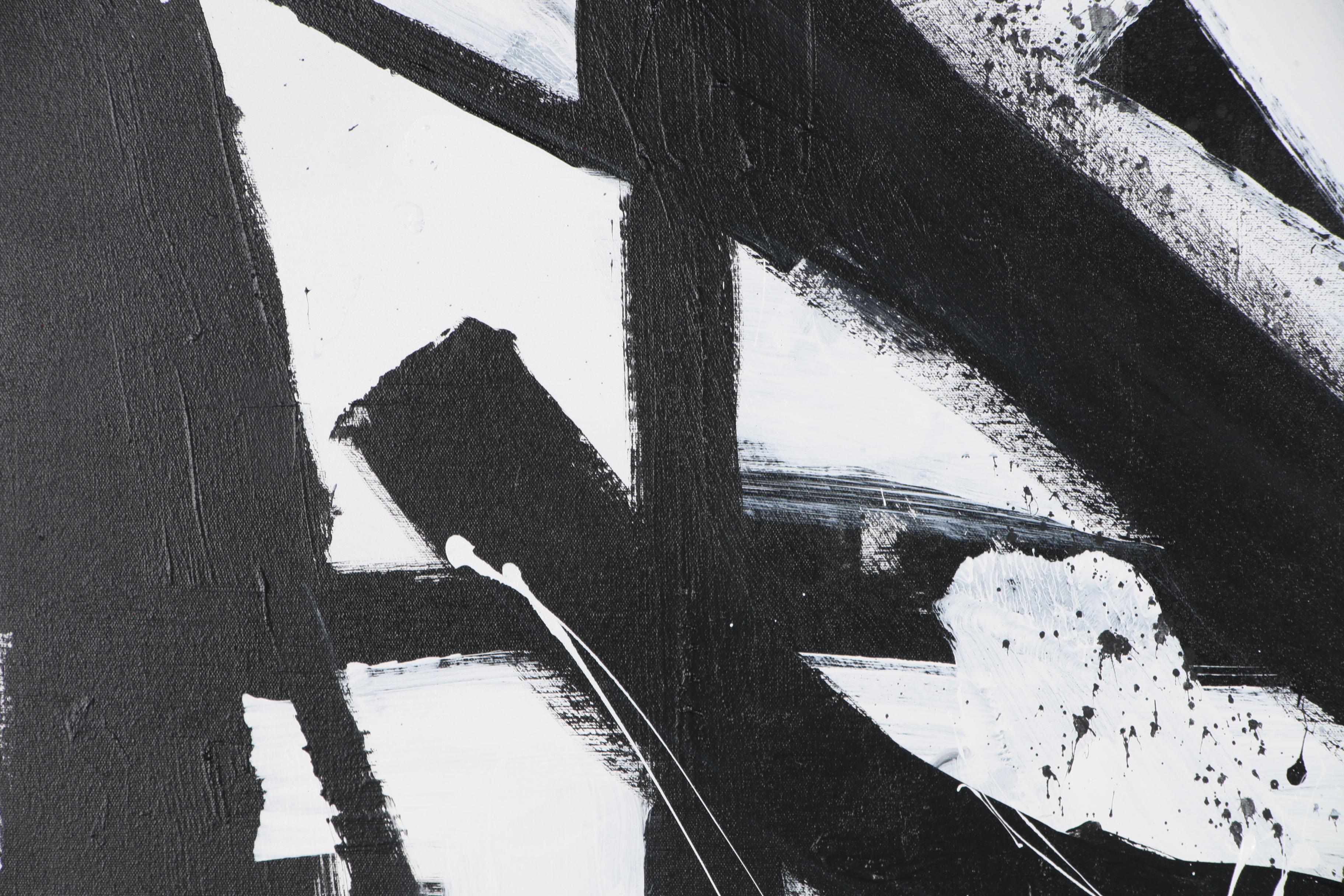 Robbie Kemper Abstract Acrylic Painting "White and Black Triangles"