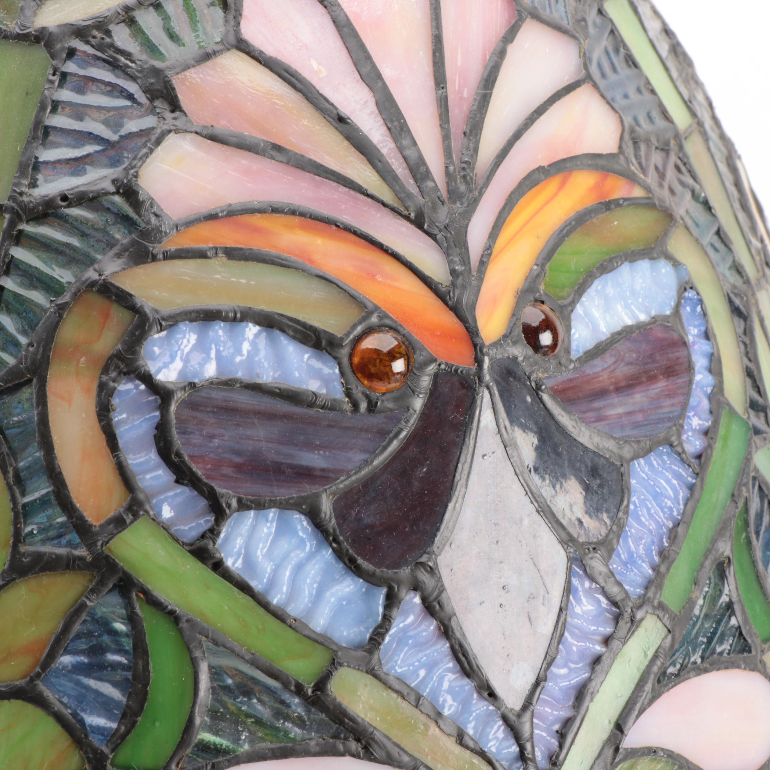 Tiffany Style Slag Glass Metal Foliate Table Lamp, Late 20th Century