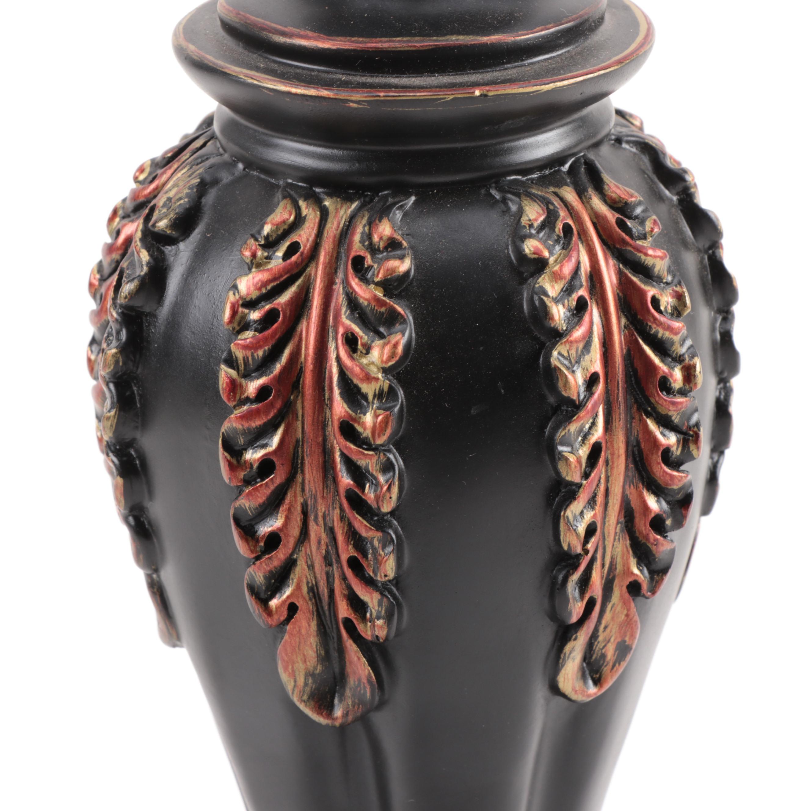 Tiffany Style Slag Glass Metal Foliate Table Lamp, Late 20th Century