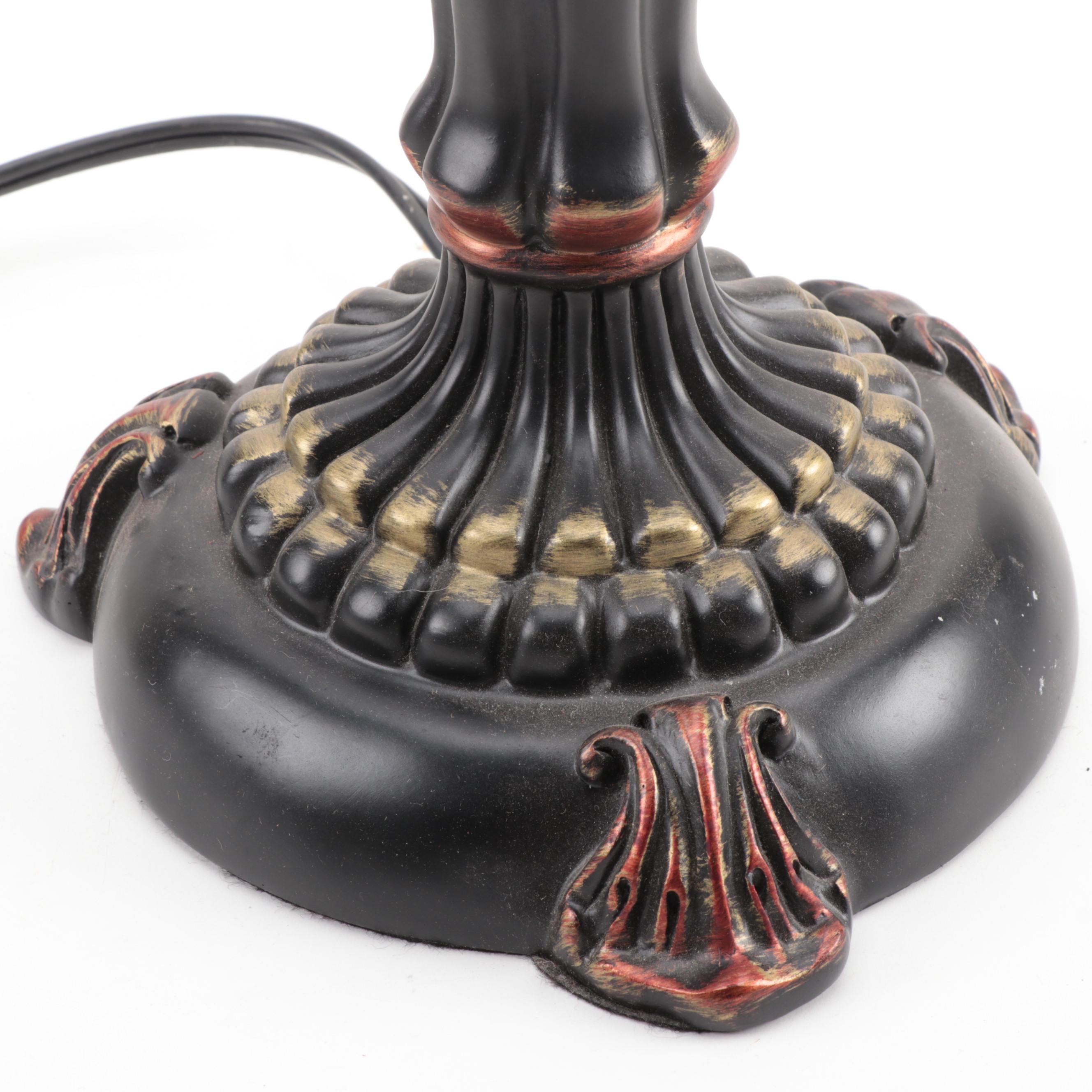 Tiffany Style Slag Glass Metal Foliate Table Lamp, Late 20th Century