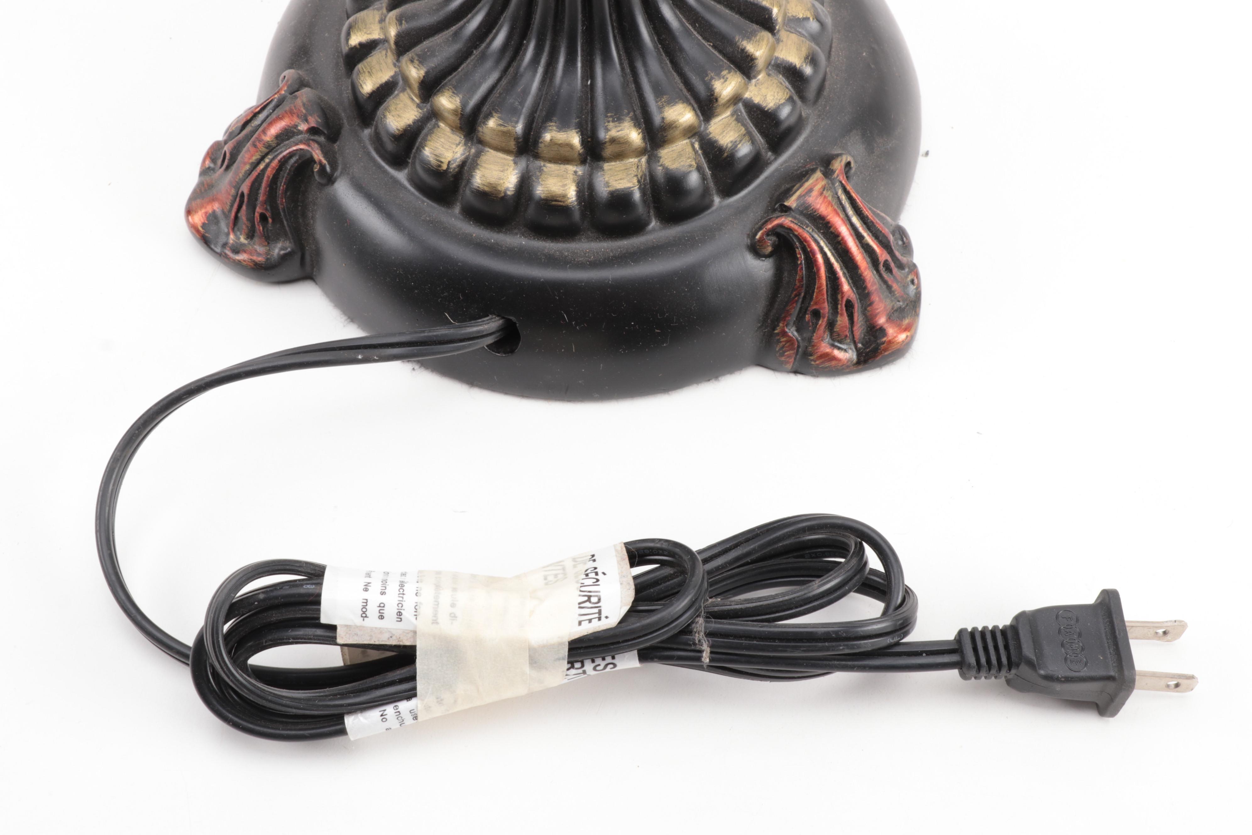 Tiffany Style Slag Glass Metal Foliate Table Lamp, Late 20th Century