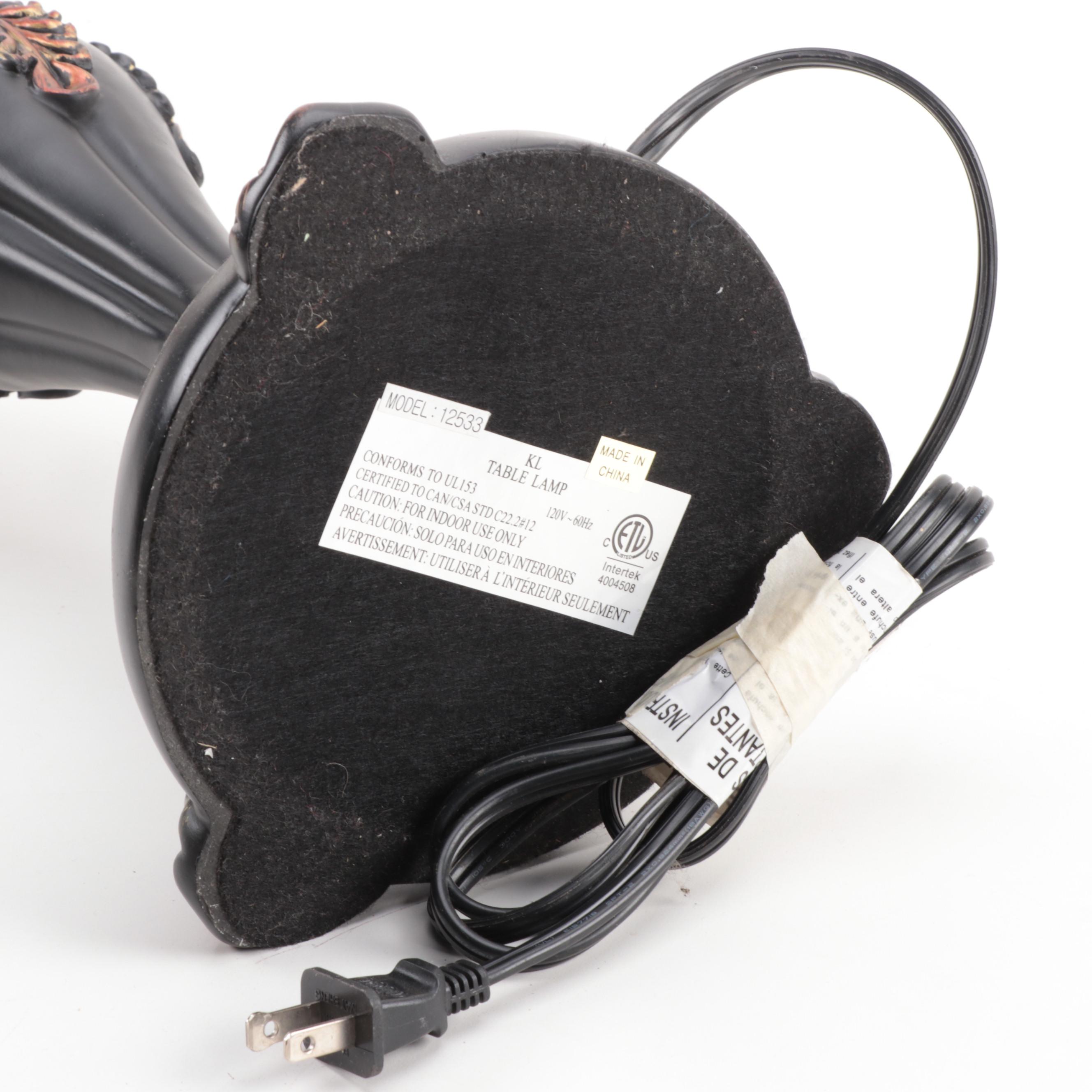 Tiffany Style Slag Glass Metal Foliate Table Lamp, Late 20th Century