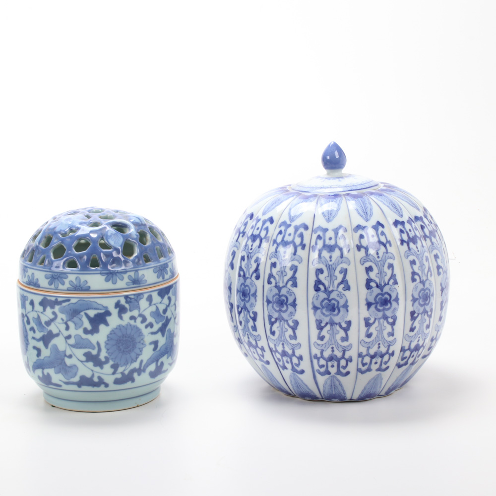 Chinese Ceramic "Double Happiness" Jar with Other Blue and White Ware
