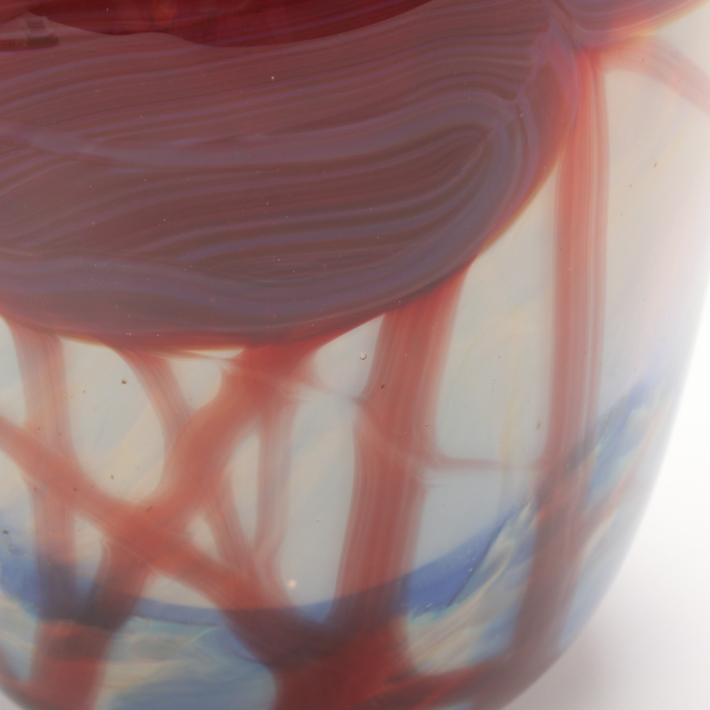 Nick Delmatto Hand Blown Red, White and Blue Art Glass Vase, 2017
