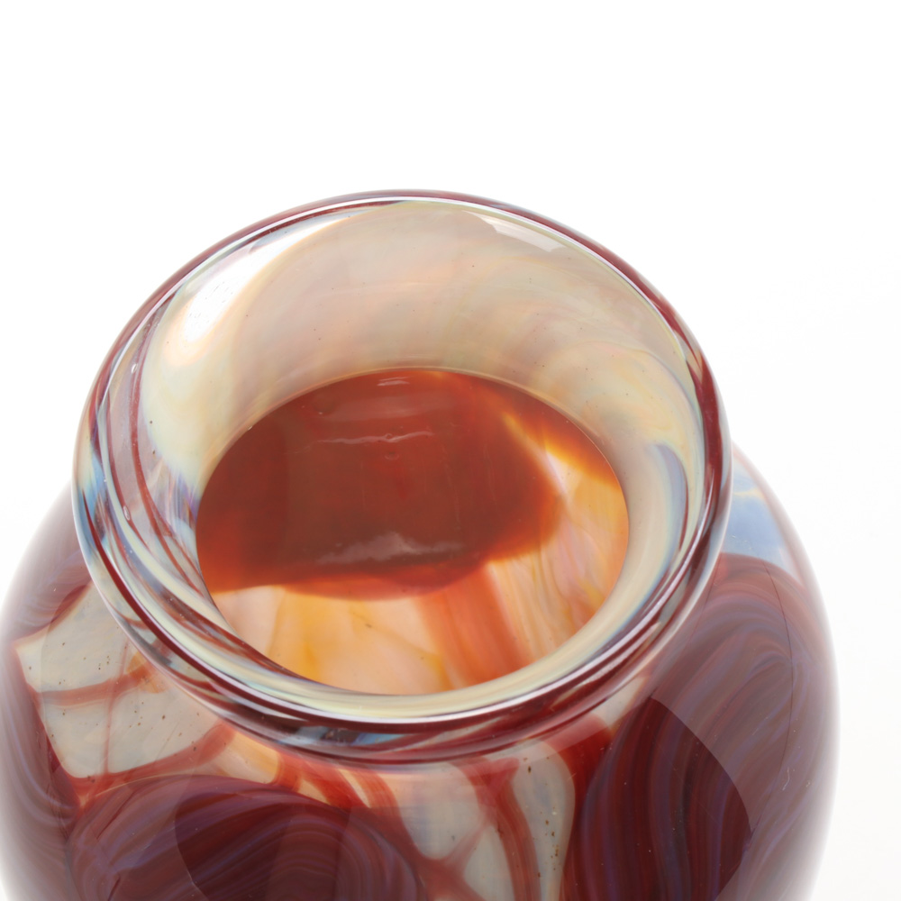 Nick Delmatto Hand Blown Red, White and Blue Art Glass Vase, 2017