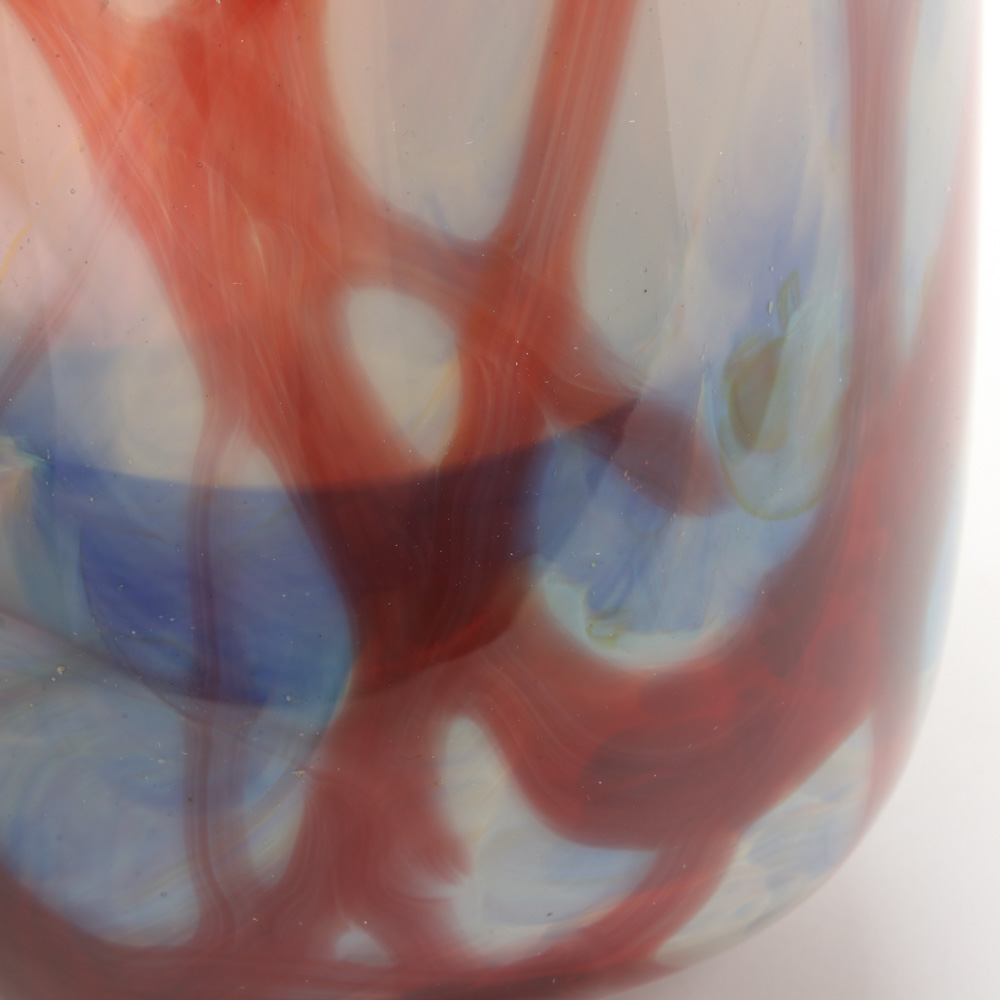 Nick Delmatto Hand Blown Red, White and Blue Art Glass Vase, 2017
