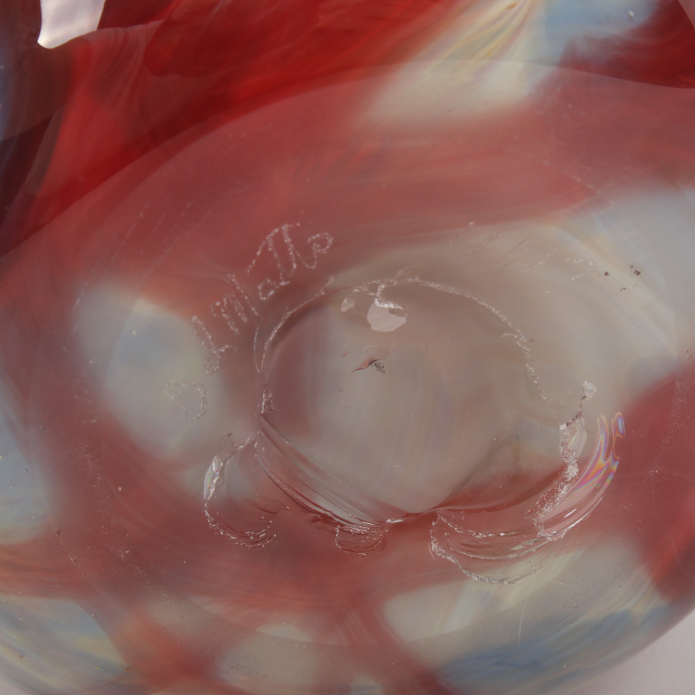 Nick Delmatto Hand Blown Red, White and Blue Art Glass Vase, 2017