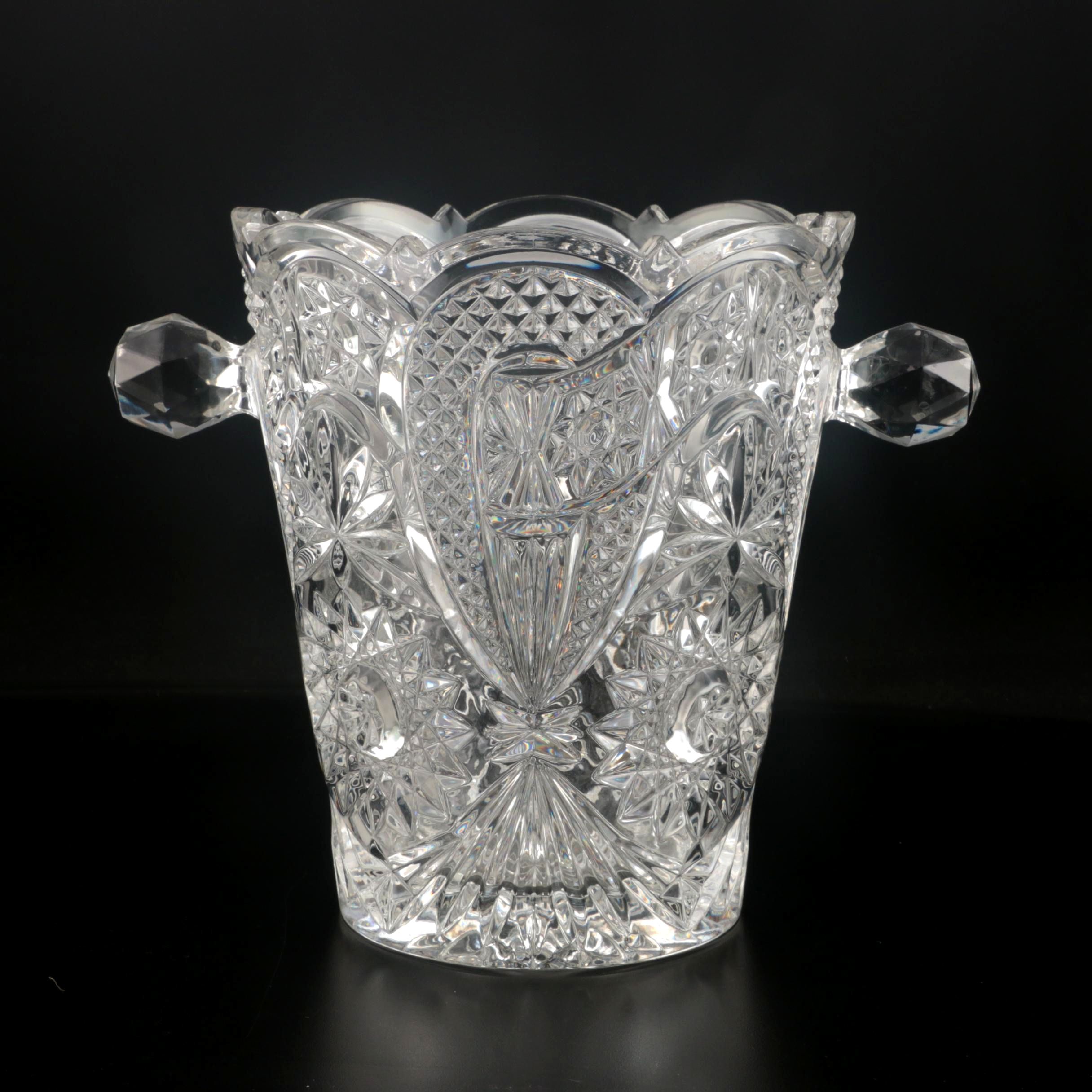 Cut Glass Handled Champagne Ice Bucket, 20th Century