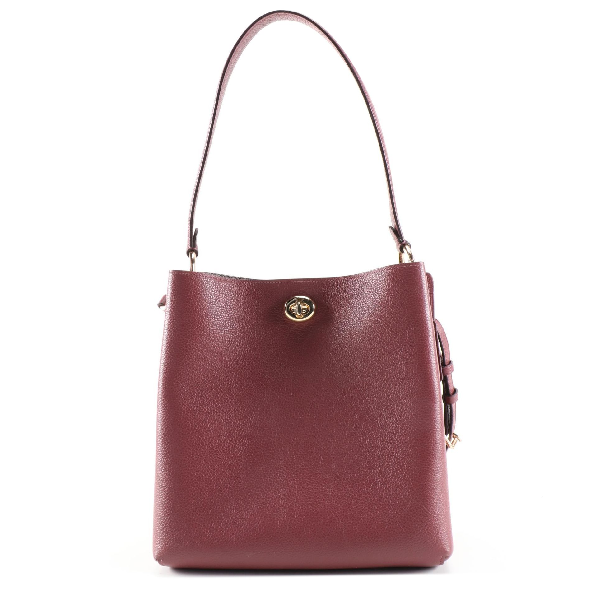 Coach Charlie Bucket Bag Crossbody in Burgundy Pebbled Leather
