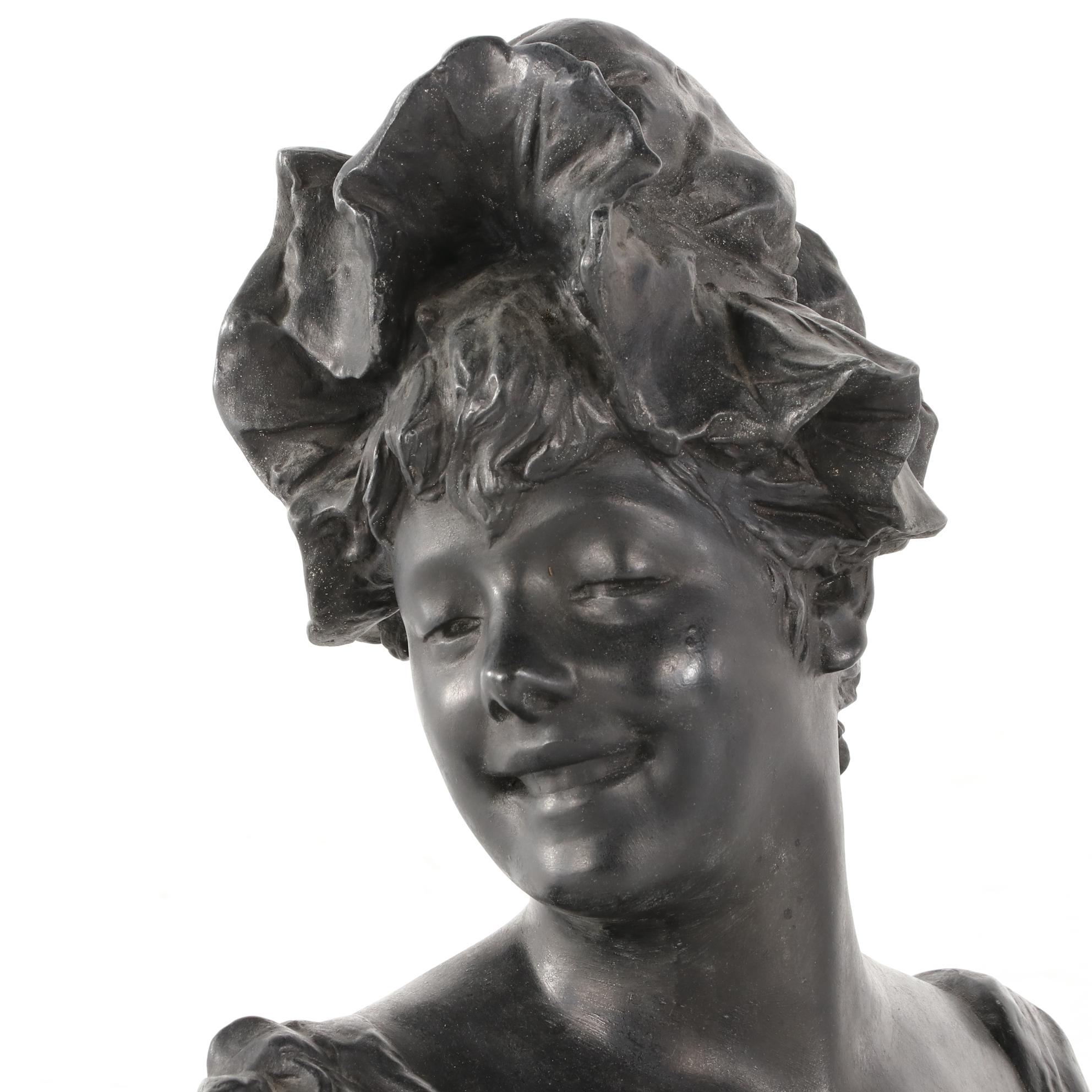 Cast Iron Sculpture after Georges van der Straeten Bust of a Woman