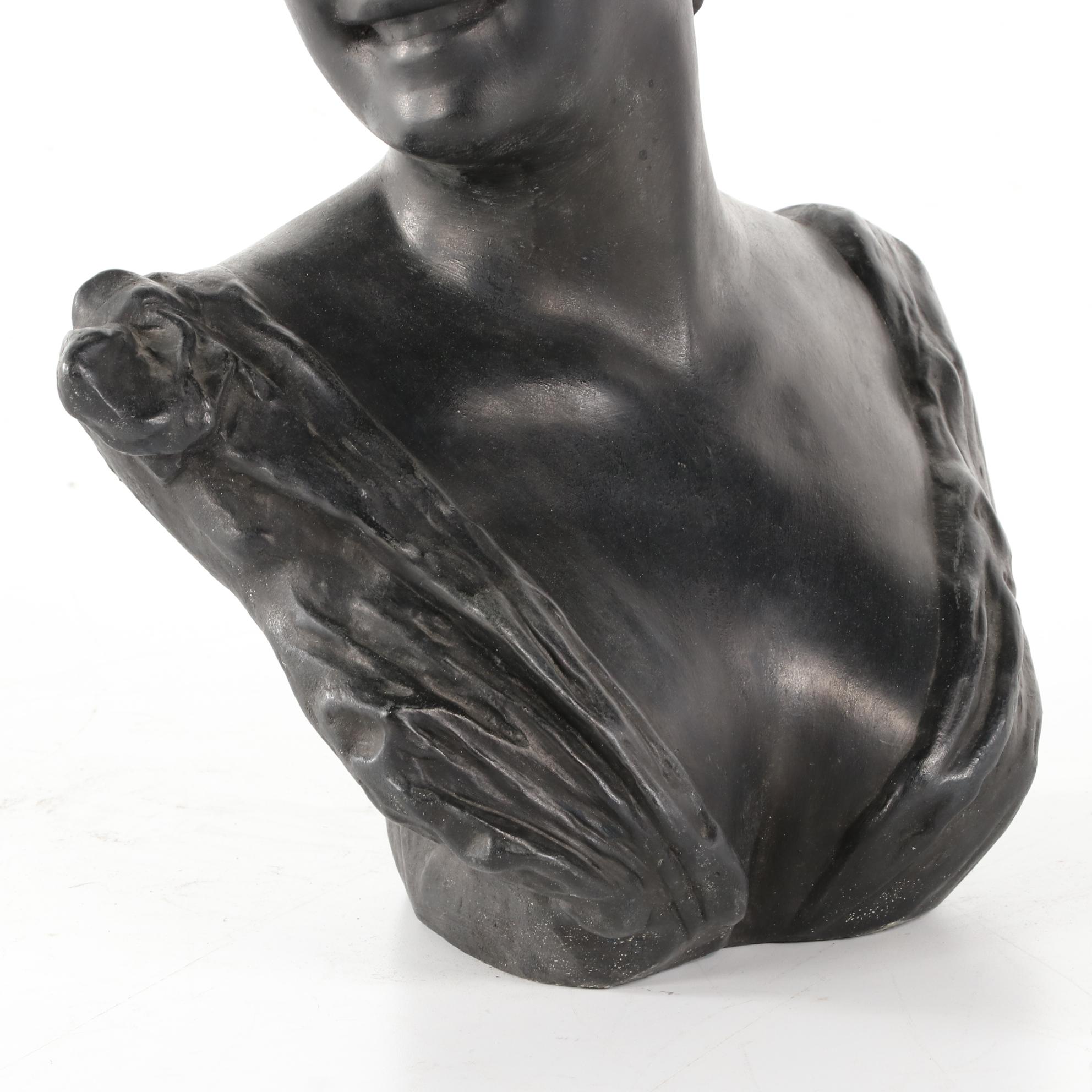 Cast Iron Sculpture after Georges van der Straeten Bust of a Woman