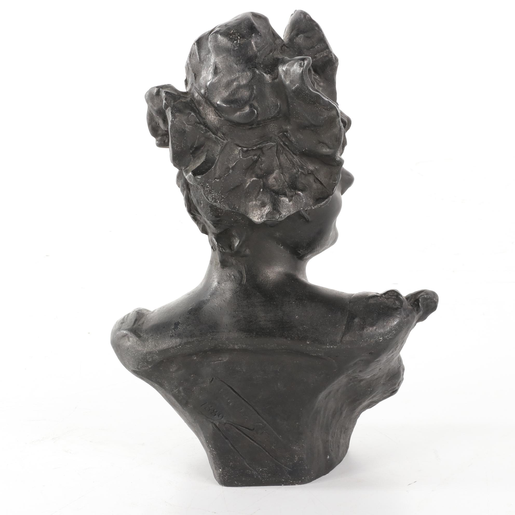 Cast Iron Sculpture after Georges van der Straeten Bust of a Woman
