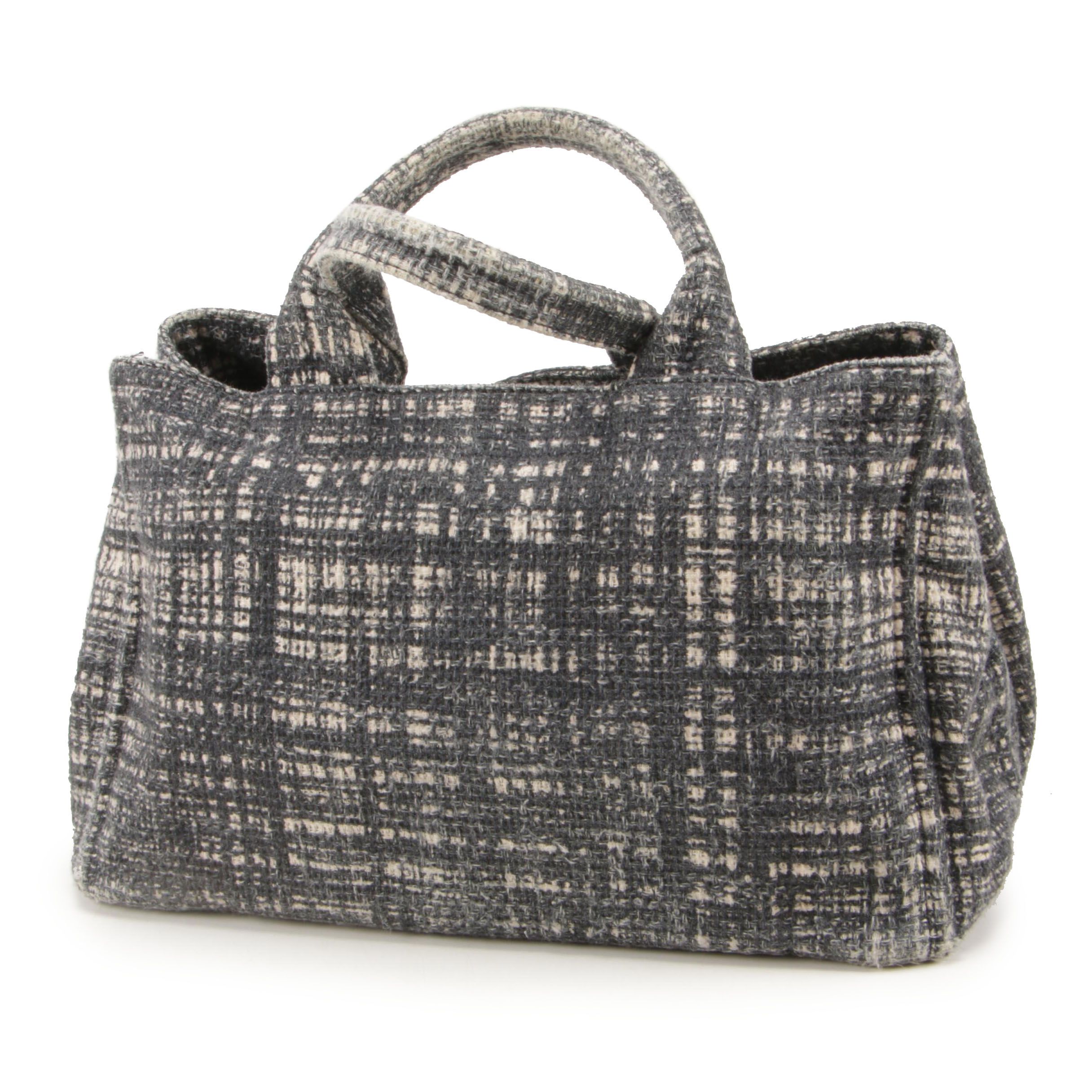 Prada Nero Tweed Canapa Tote Bag