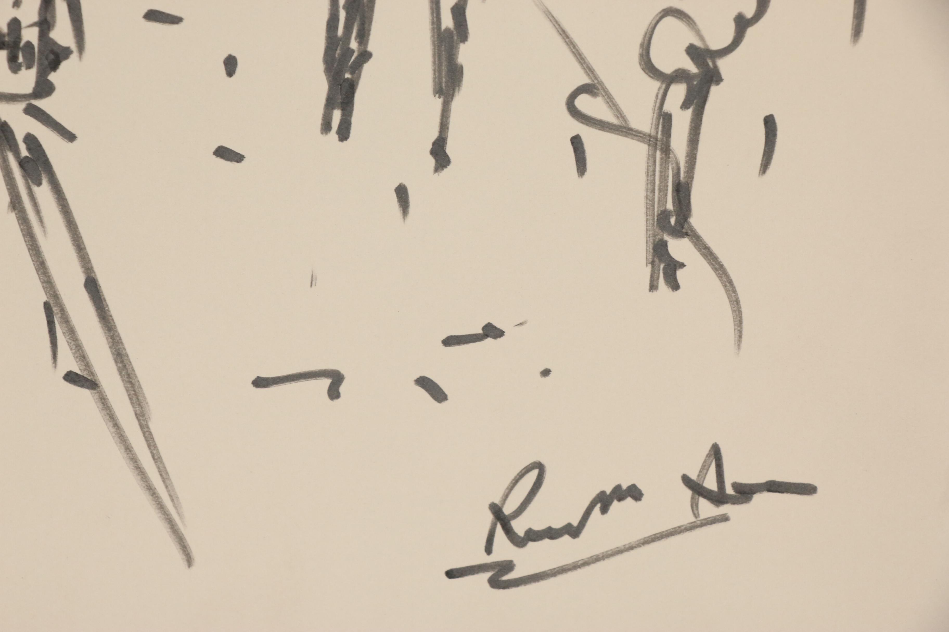 Peter Max Double-Sided Ink Drawing of Trolly and Boat