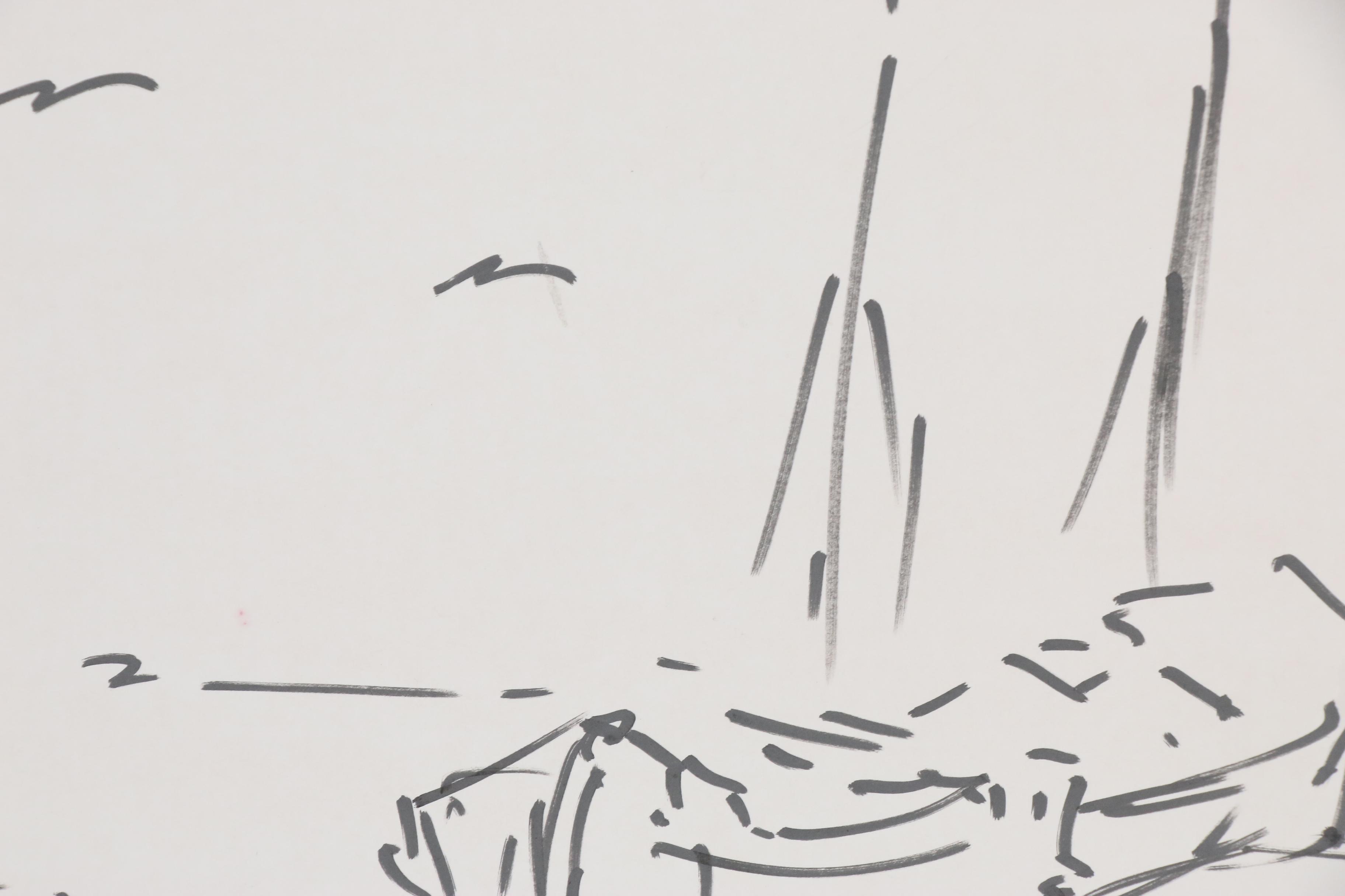 Peter Max Double-Sided Ink Drawing of Trolly and Boat