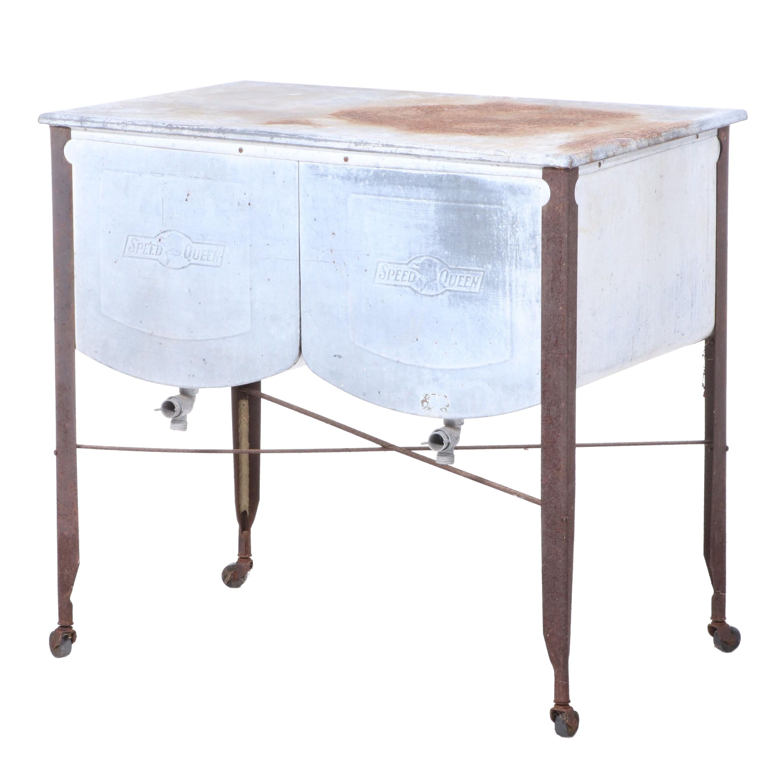 Speed Queen Galvanized Steel Double Sink Wash Basin, Early 20th Century