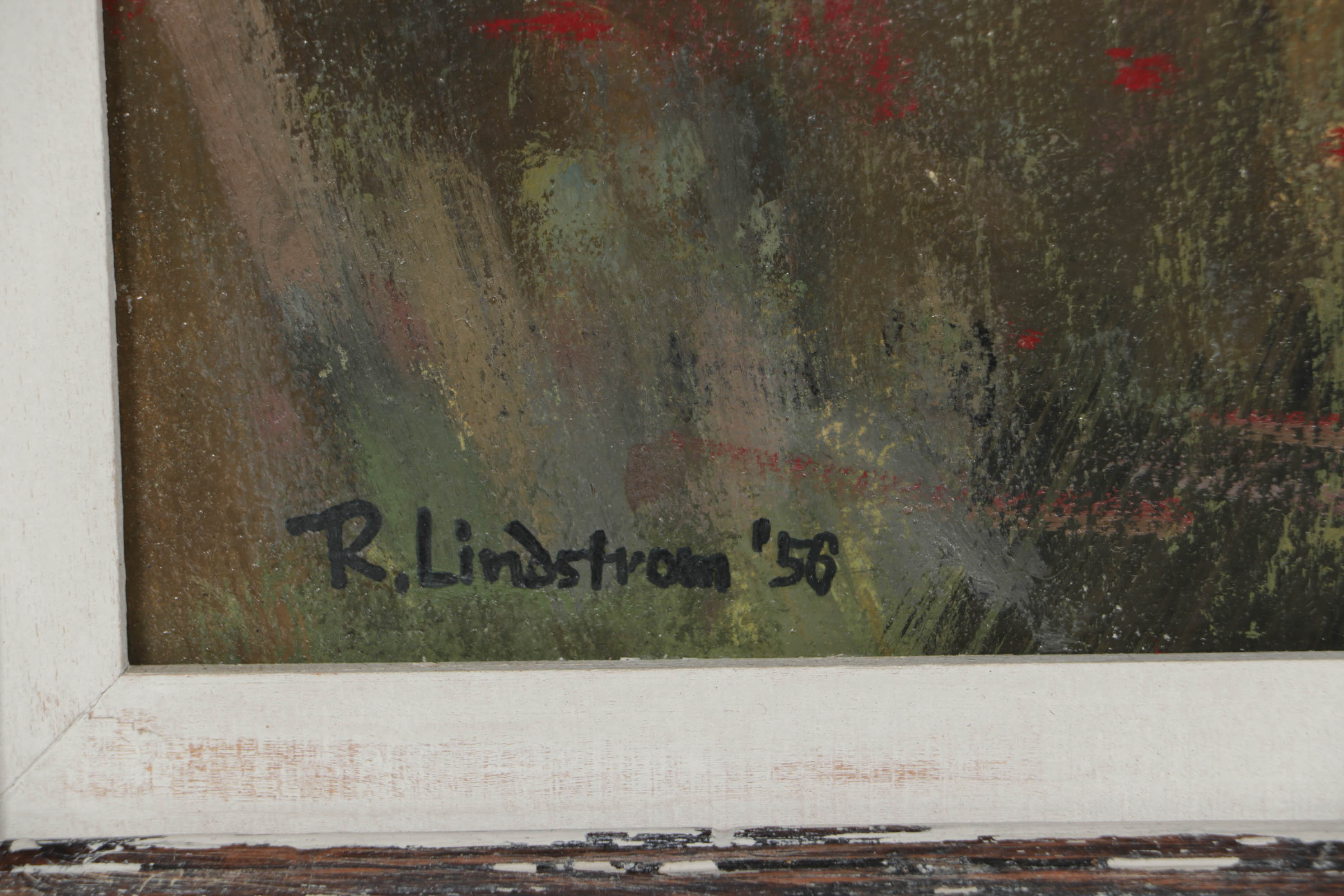 R. Lindstrom Impressionist Farm Landscape Oil Painting, 1956